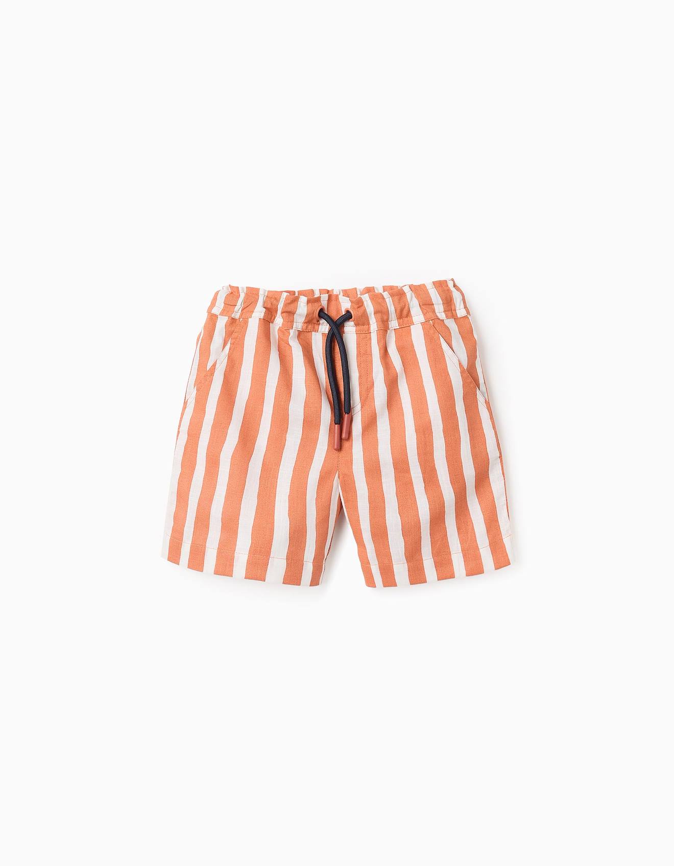 Short En Coton À Rayures Orange Clair