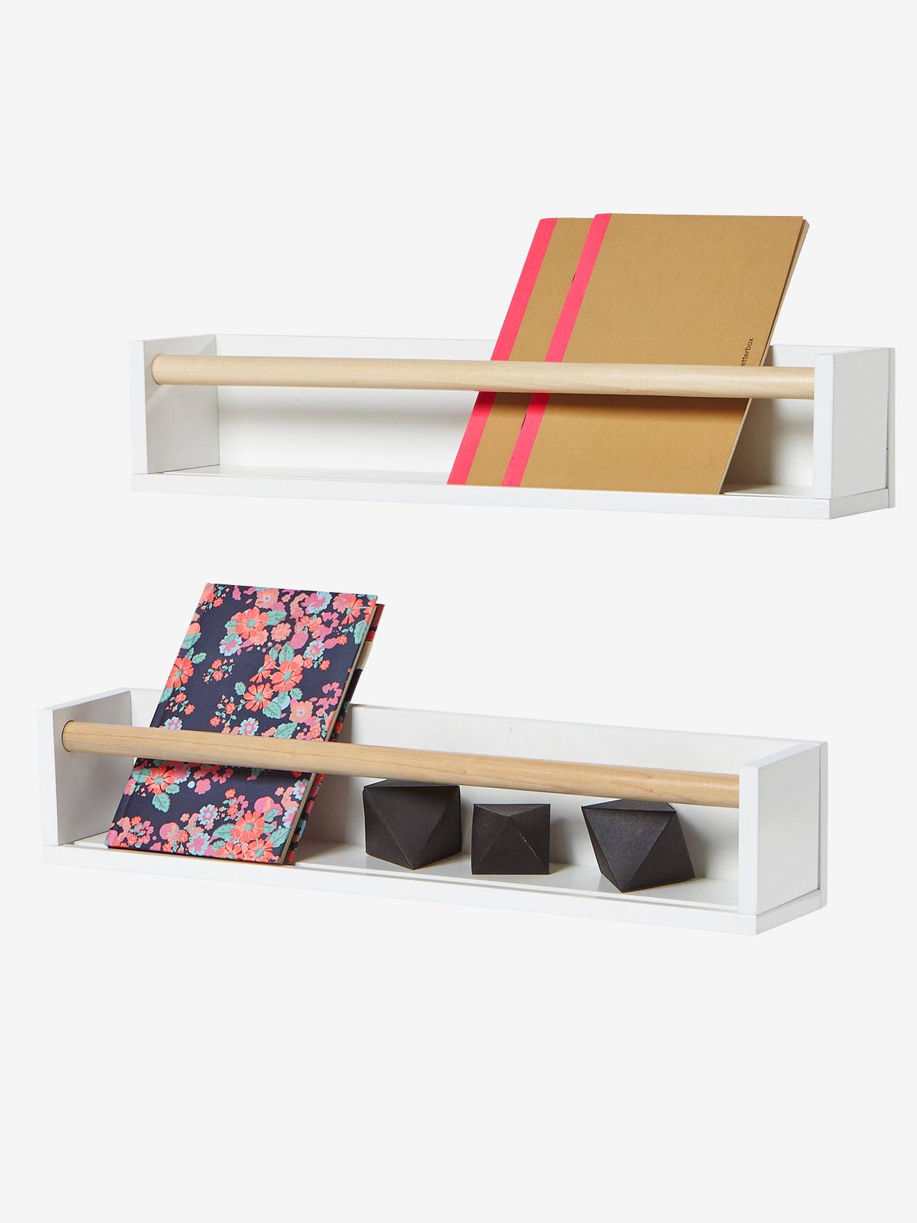 Lot de 2 étagères livres blanc/bois