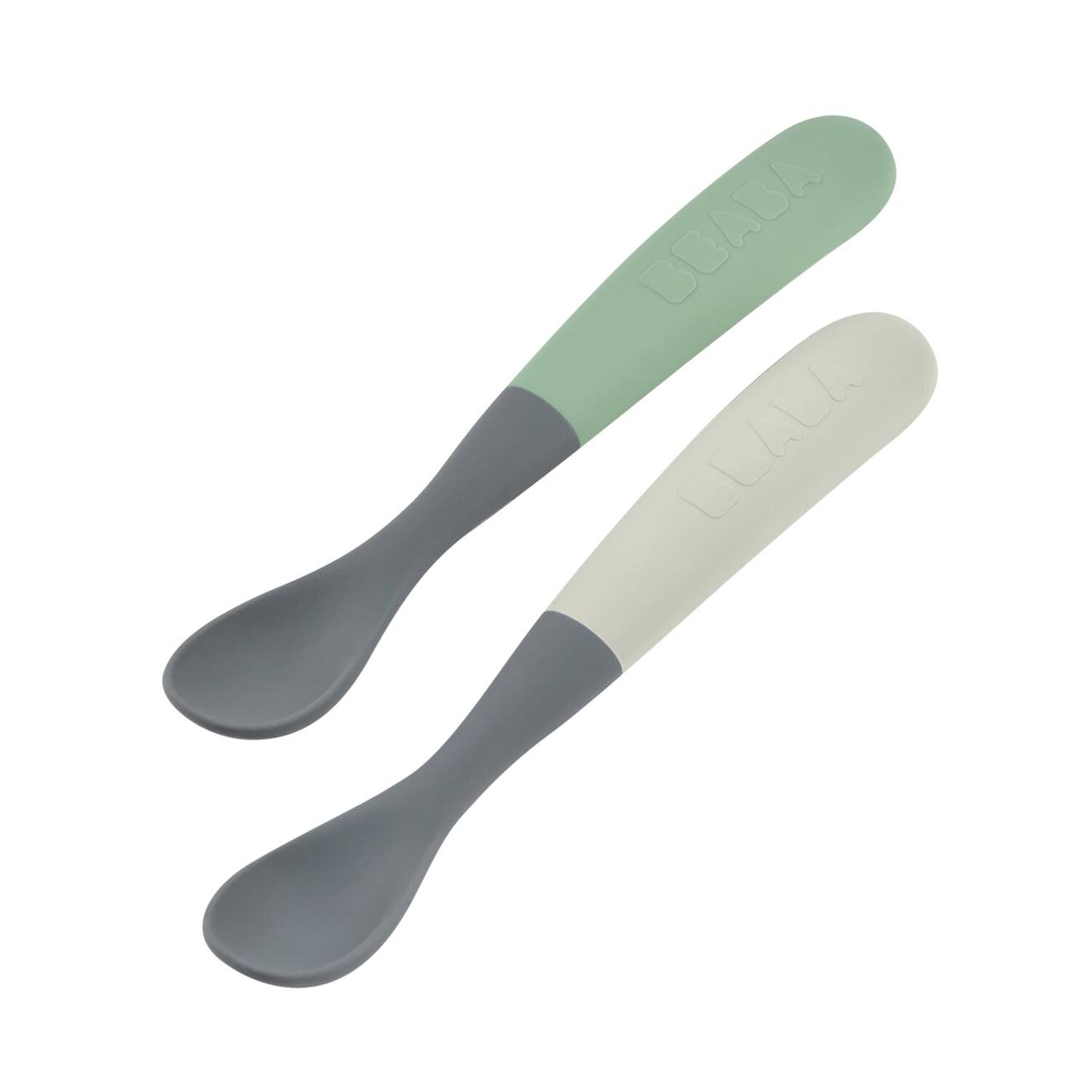 Lot De 2 Cuillères Silicone 1er Âge Vert/gris