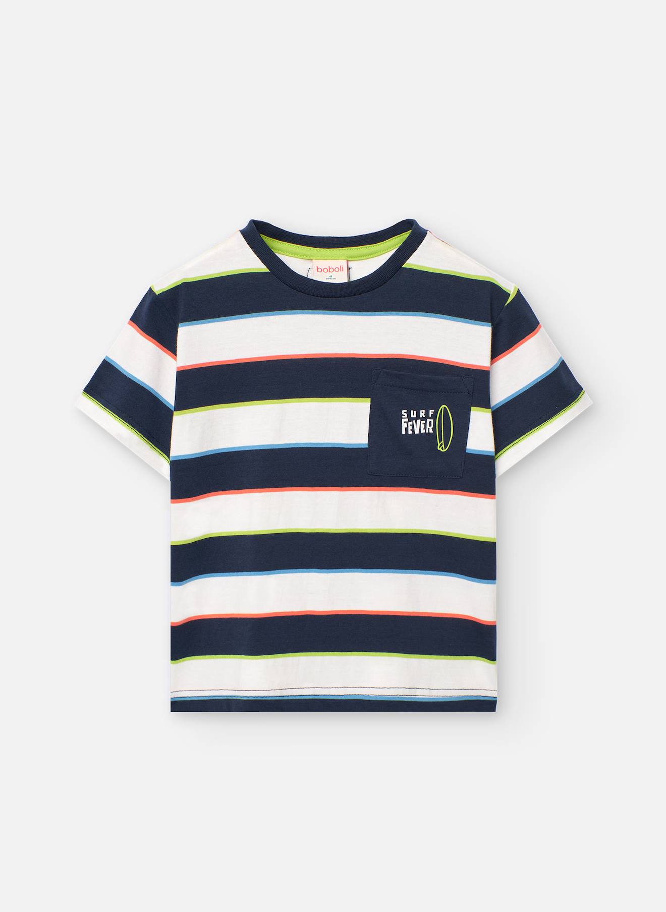 T-shirt En Coton Avec Imprimé Rayé Bleu