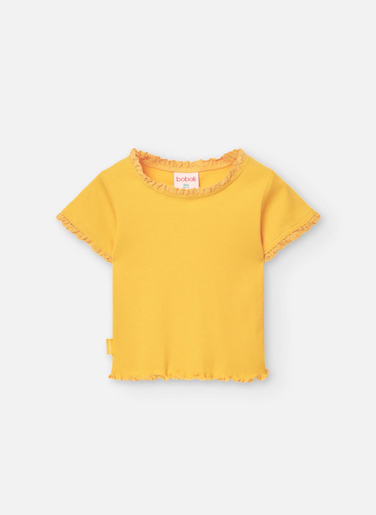 T-shirt En Coton Avec Bordure Au Col Et Aux Manches Jaune