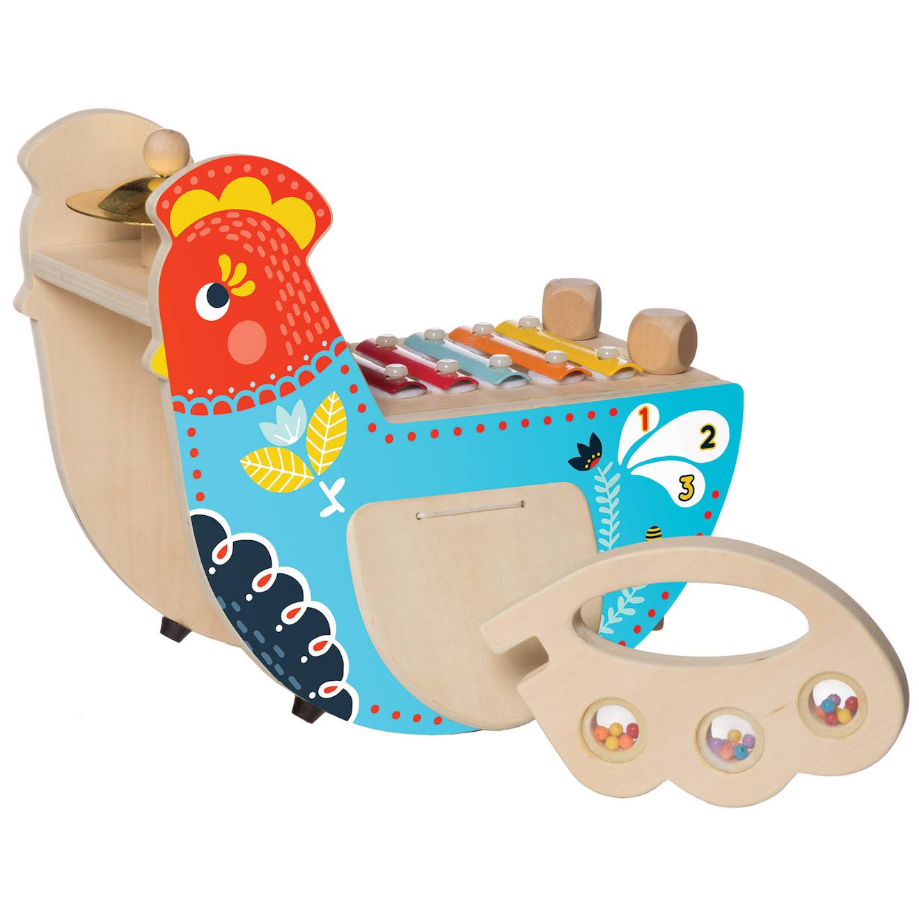 Poule Musicale En Bois Bleu (Manhattan Toy) - Image 1