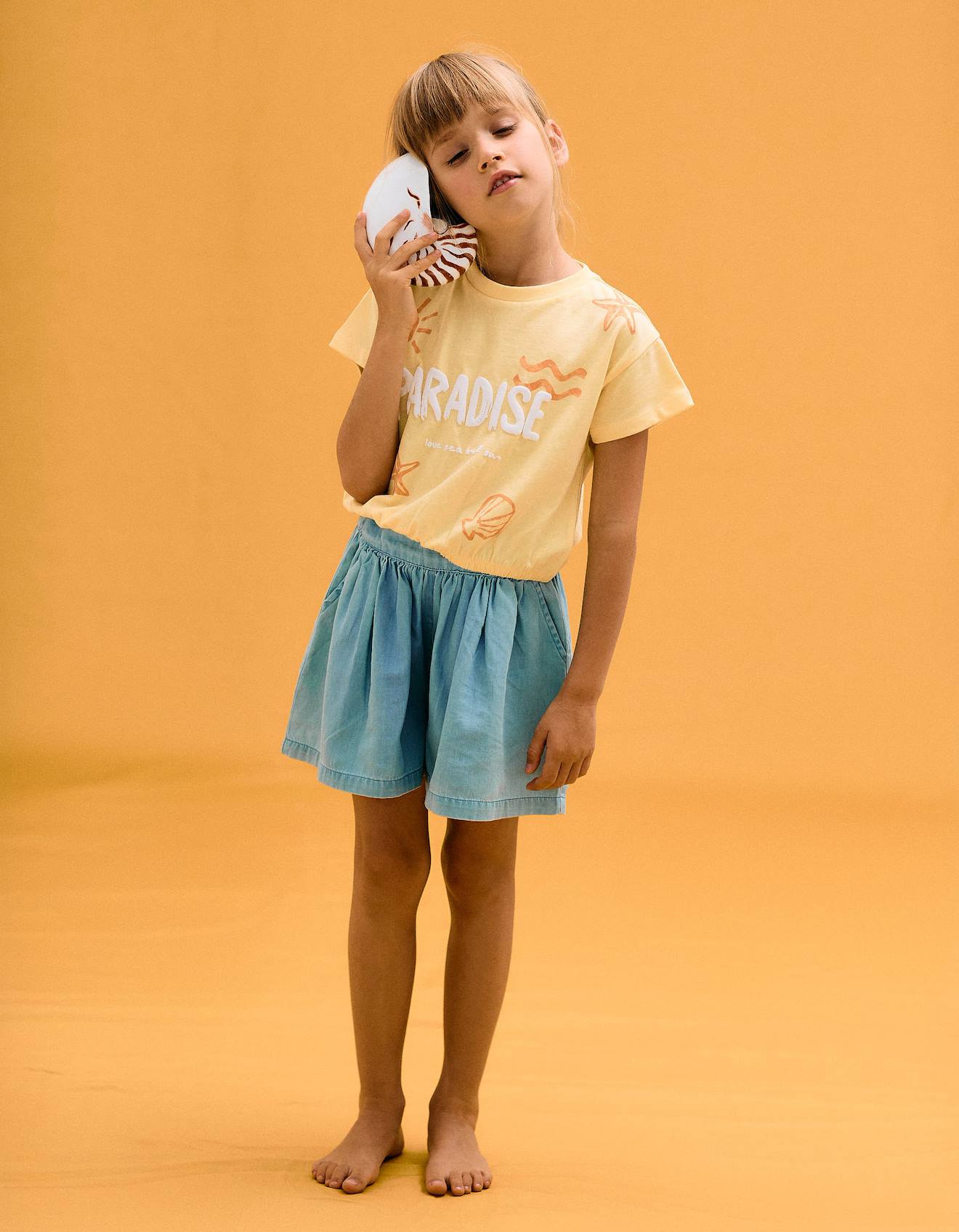 T-shirt De Coton Avec Base Élastique Jaune Clair