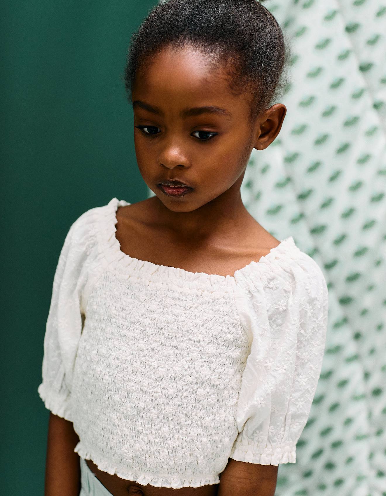 Top Avec Broderie Anglaise Et Manches Bouffantes Beige Clair