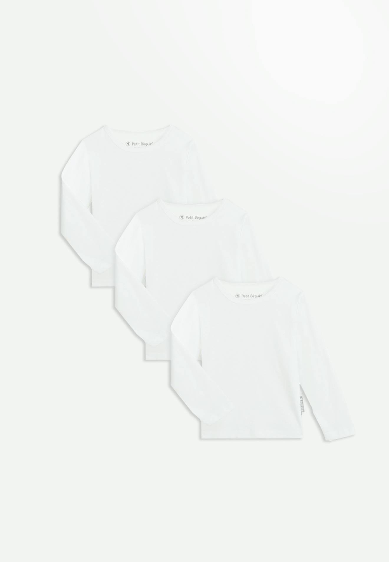 Lot De 3 Maillots De Corps Manches Longues Contenant Du Coton Bio Blanc