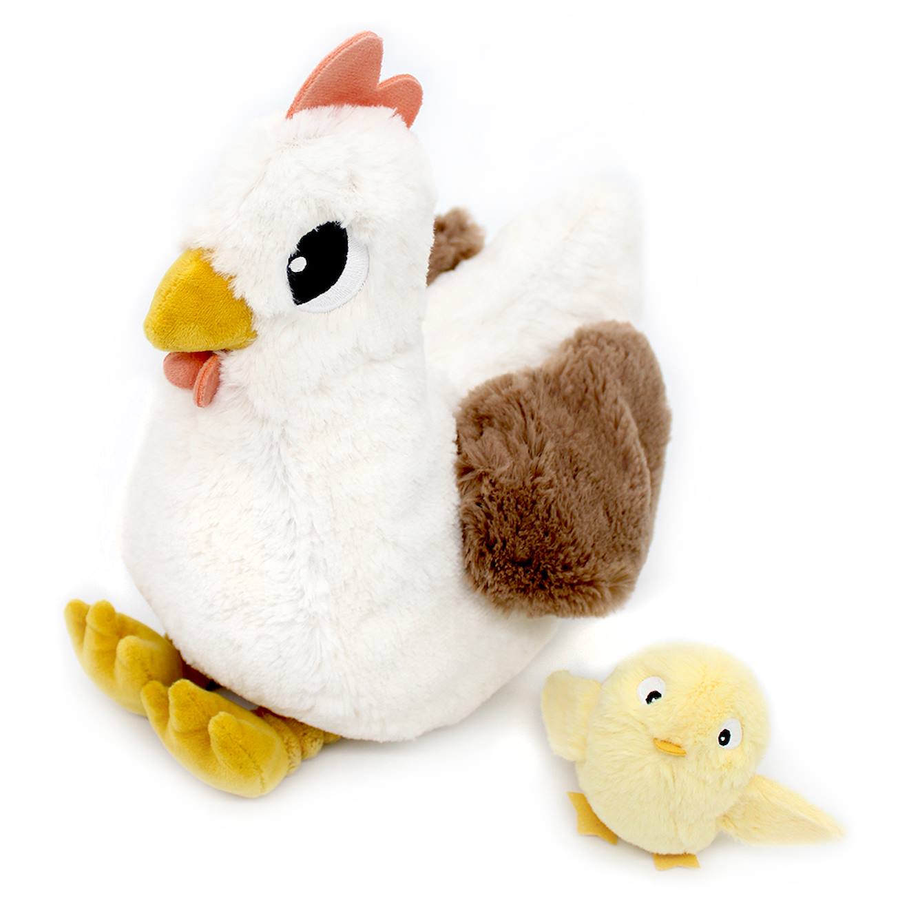 Peluche Poule Maman Et Son Bébé Blanc