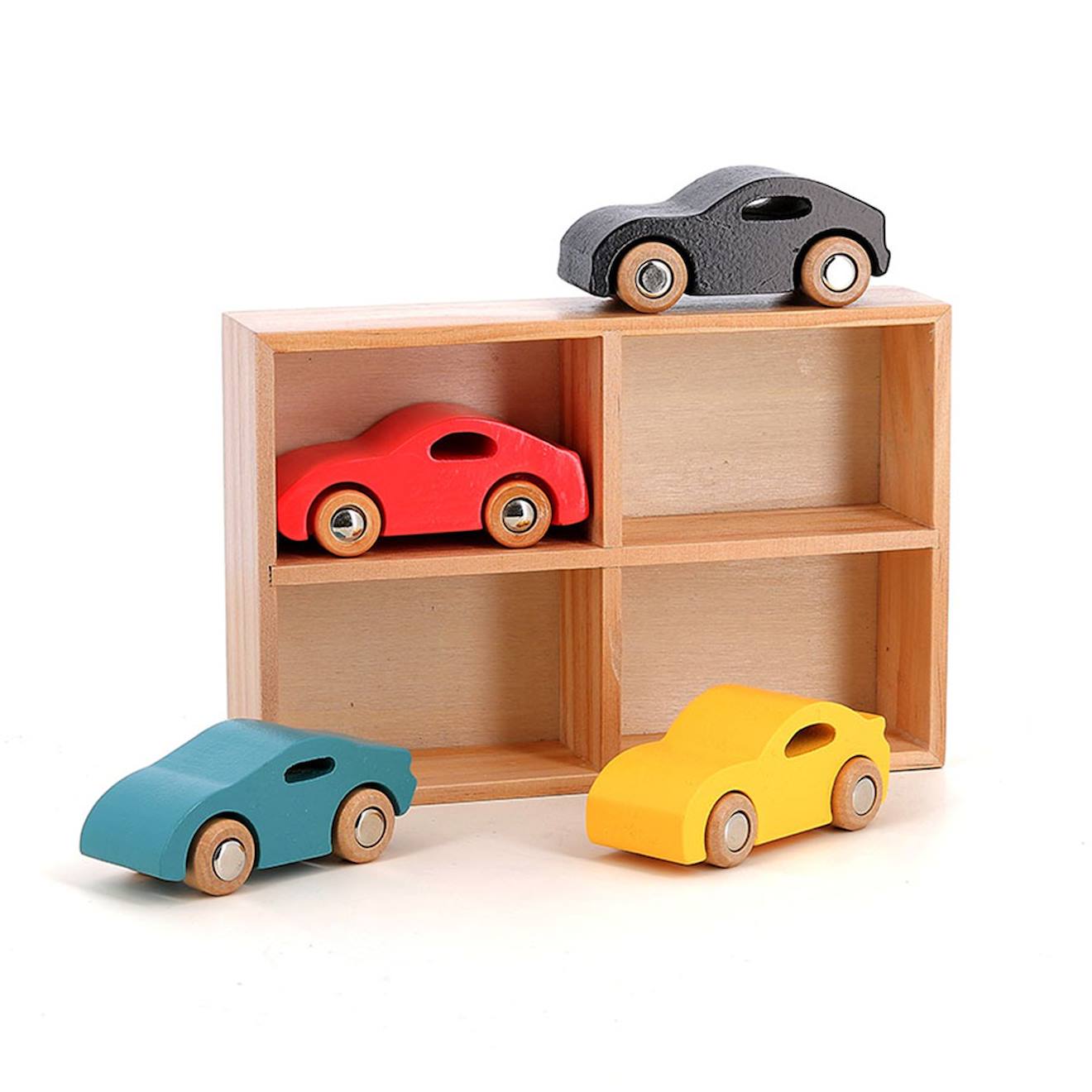 Coffret De 4 Voitures En Bois Super Cars Bleu
