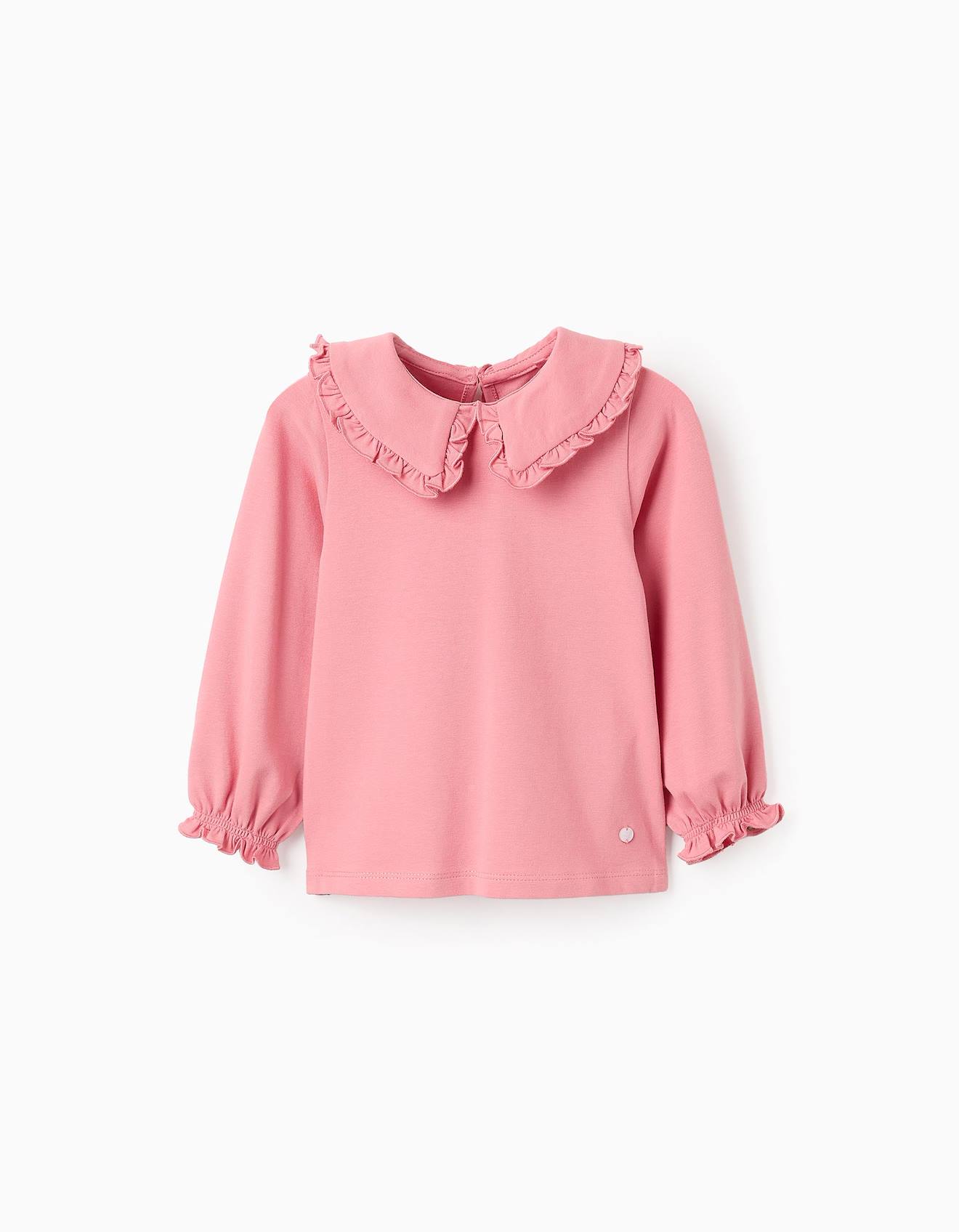 T-shirt Avec Col Claudine Et Volants Rose Clair