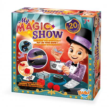 Coffret My Magic Show illustré d’un jeune magicien en chapeau haut-de-forme