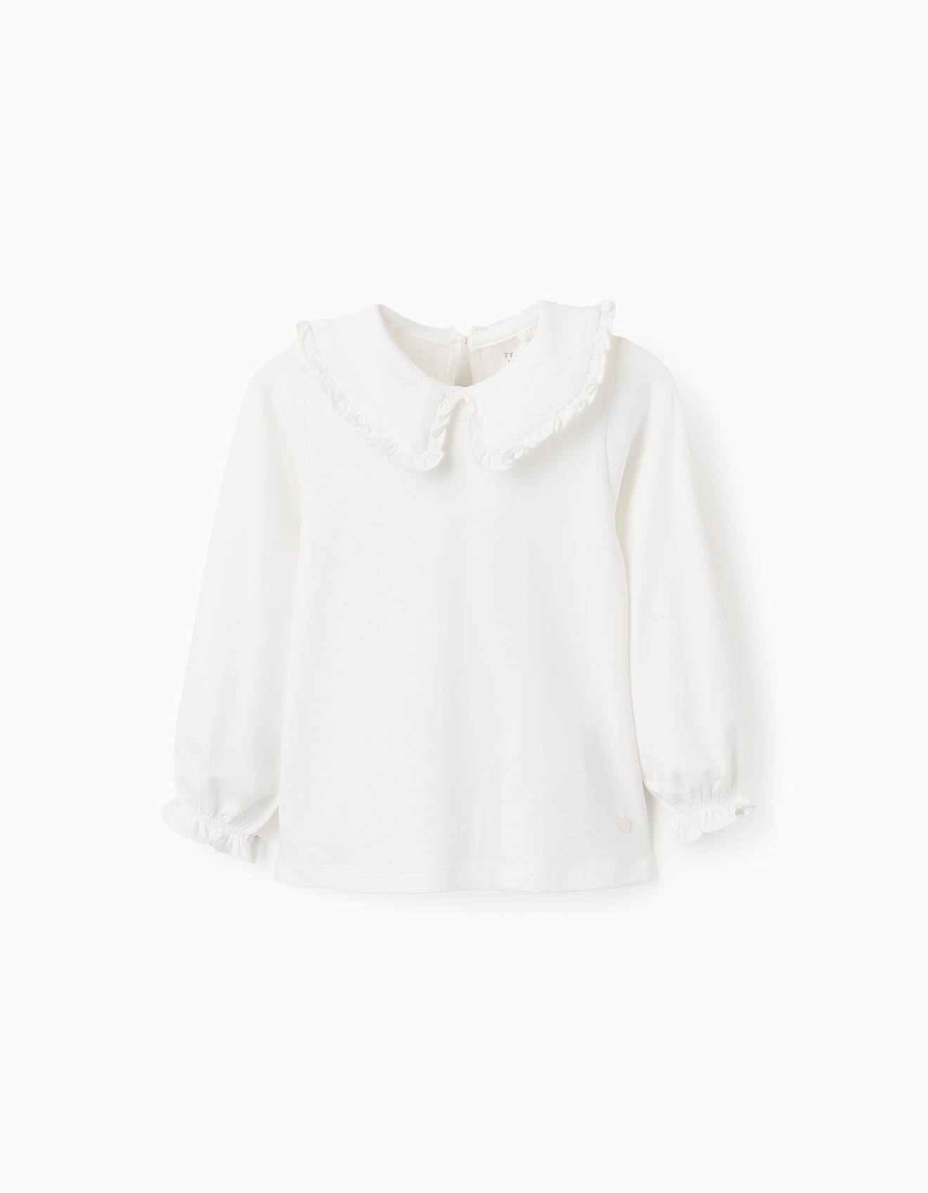 T-shirt Avec Col Claudine Et Volants Blanc
