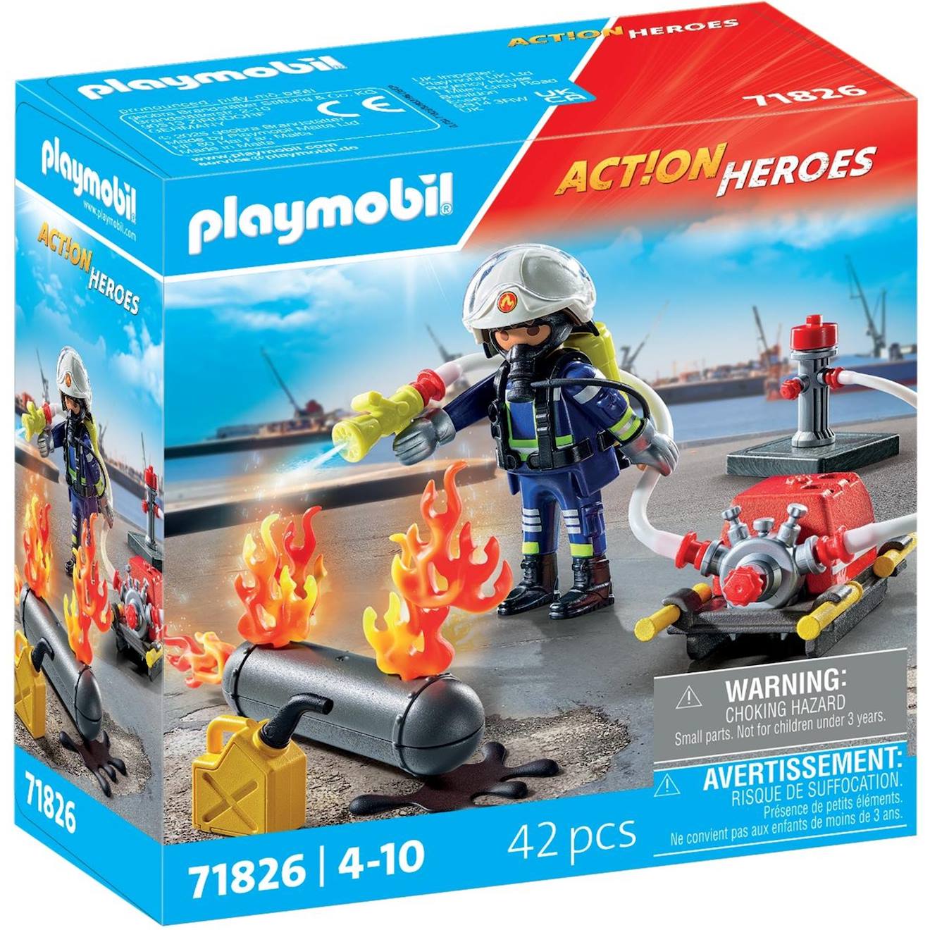 Action Heroes Pompier Avec Pompe À Eau Et Réservoir Enflammé 71826 Multicolore