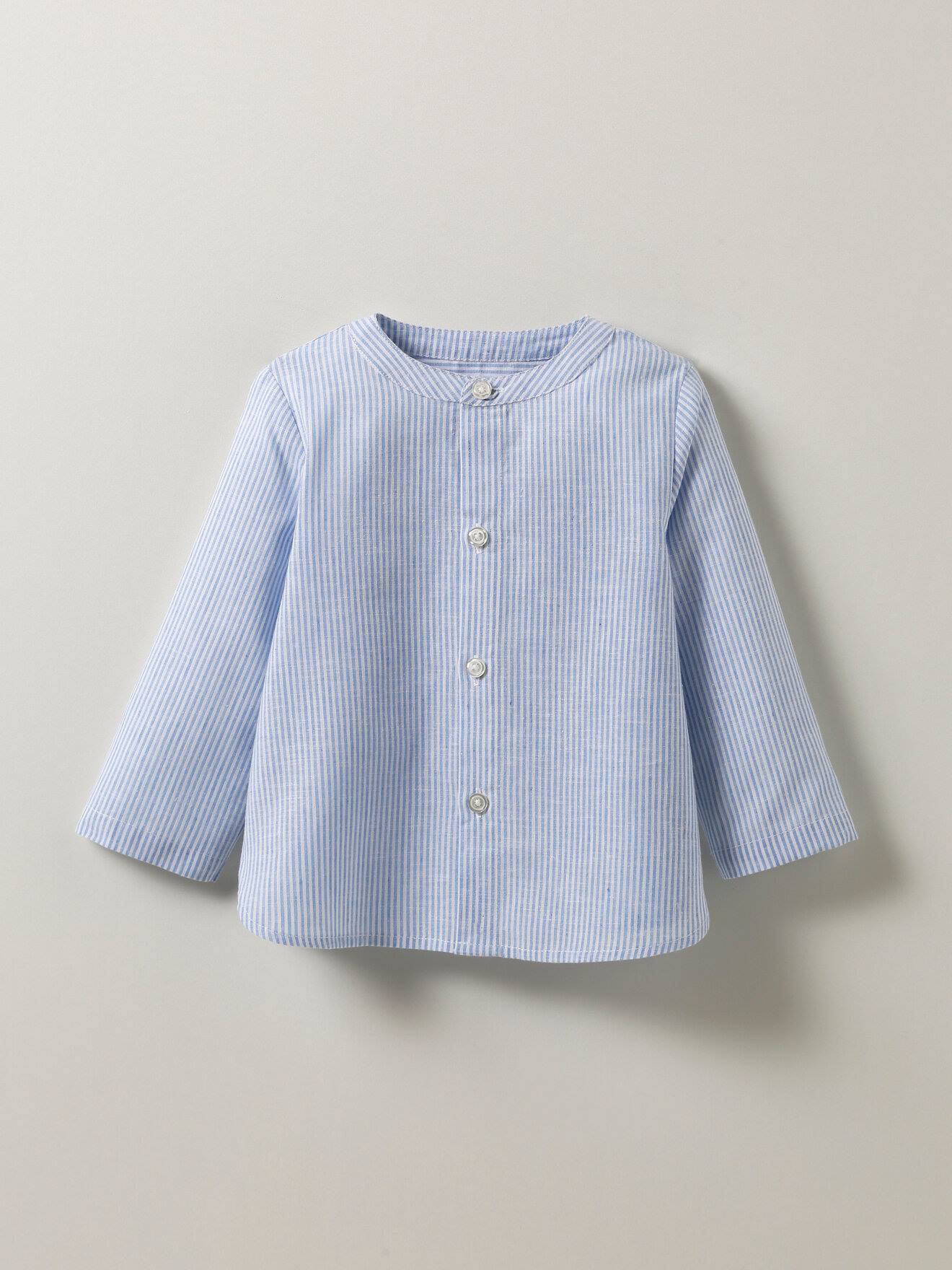 Chemise rayée en lin et coton rayre bleue