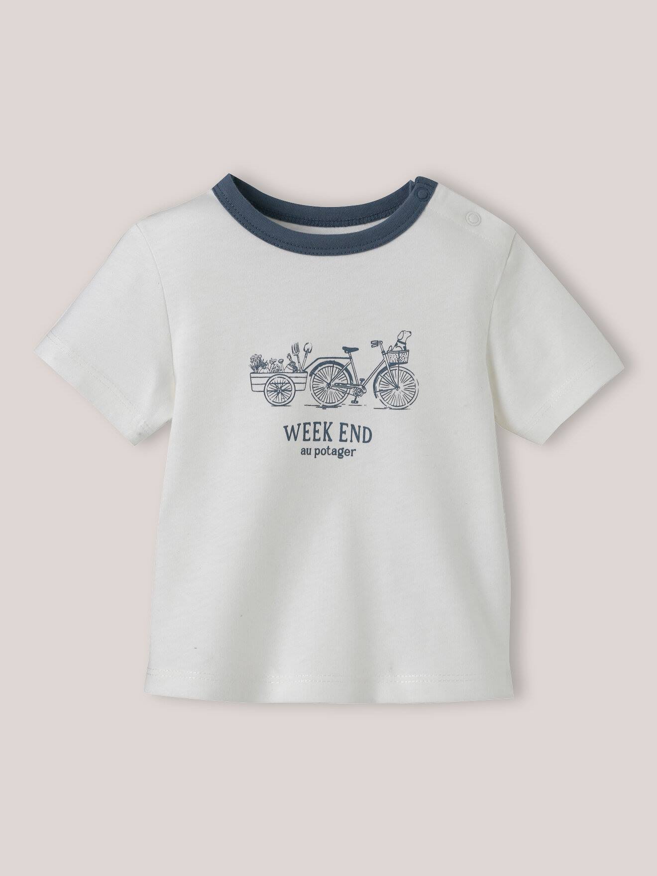 T-shirt Imprimé En Coton Biologique Blanc Casse
