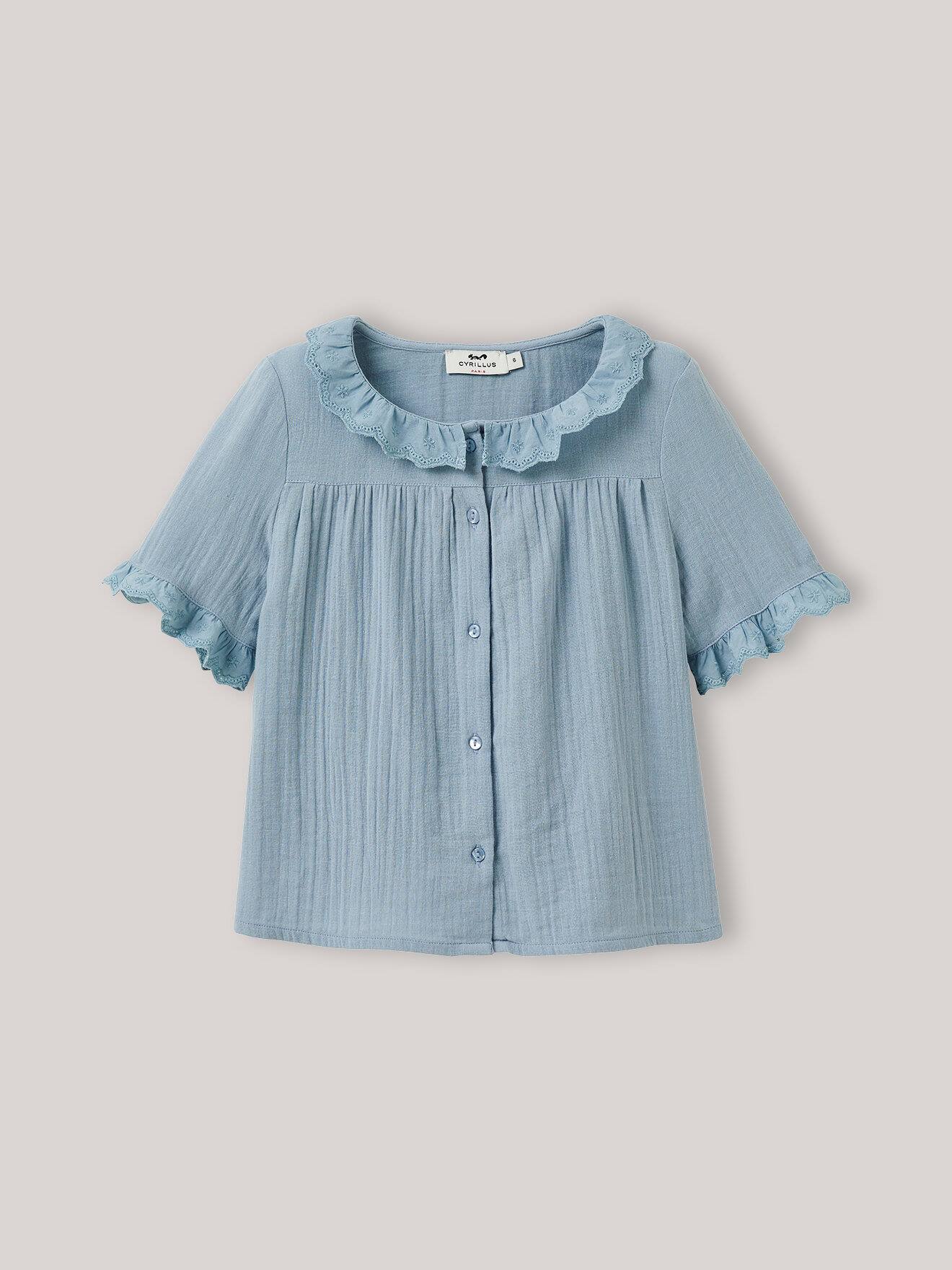 Chemise En Gaze En Coton Biologique Bleu Jeans