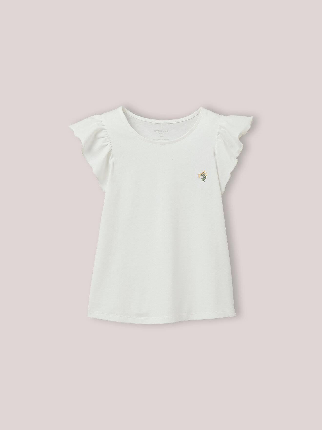 T-shirt Broderie Fleur En Coton Biologique Ecru