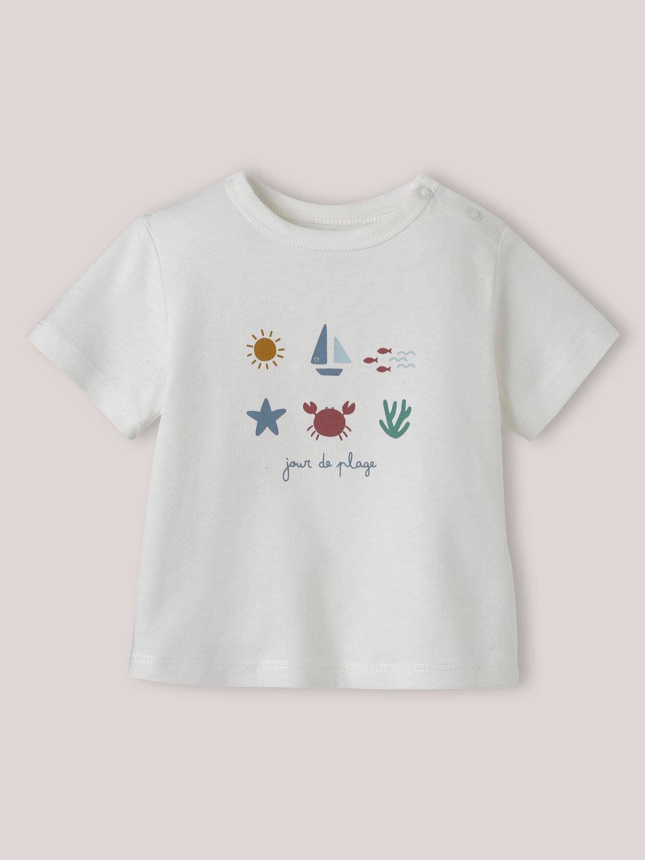T-shirt Imprimé En Coton Biologique Blanc Casse