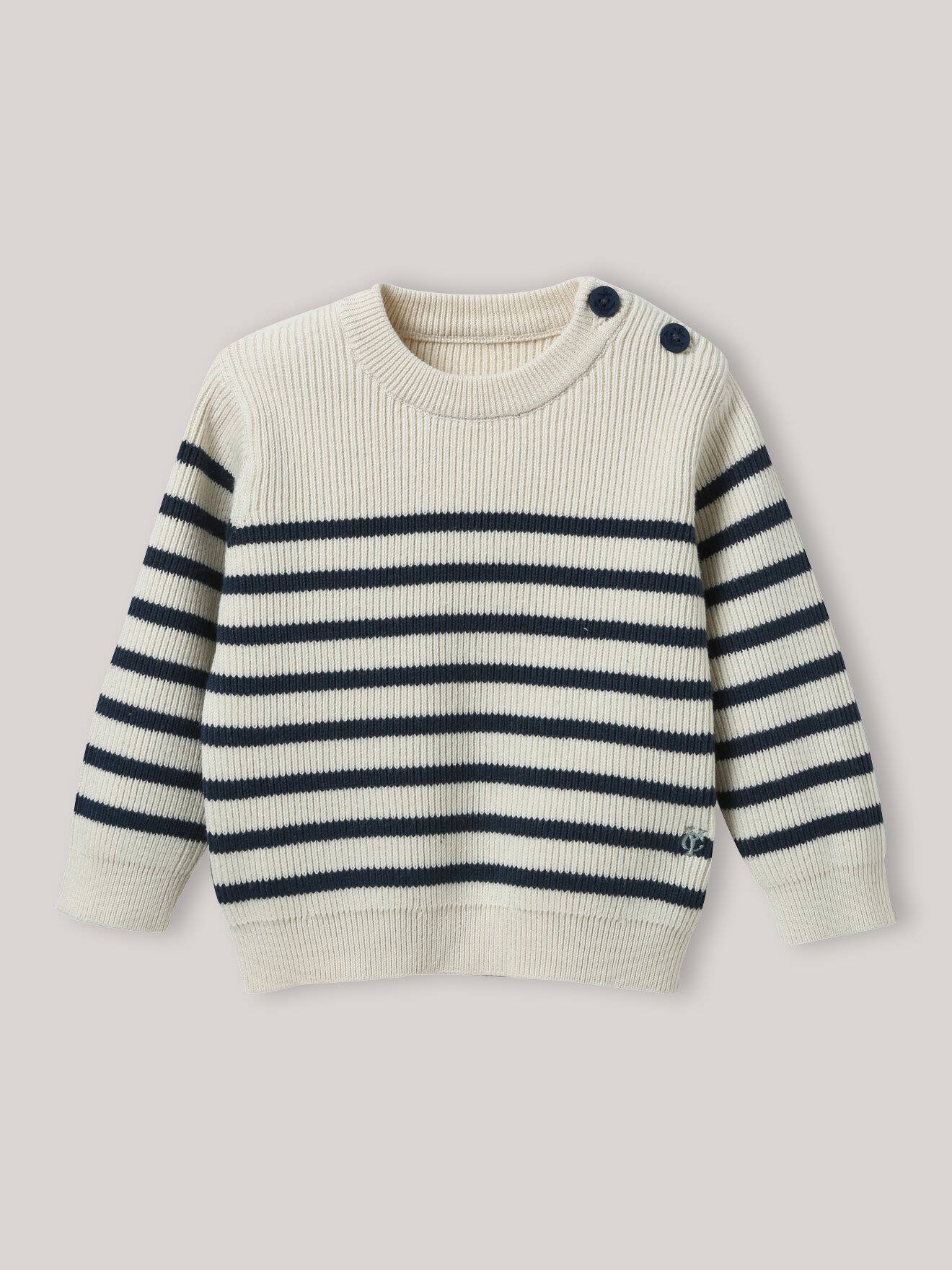 Pull Marin En Coton Biologique Rayure Marine/ecru