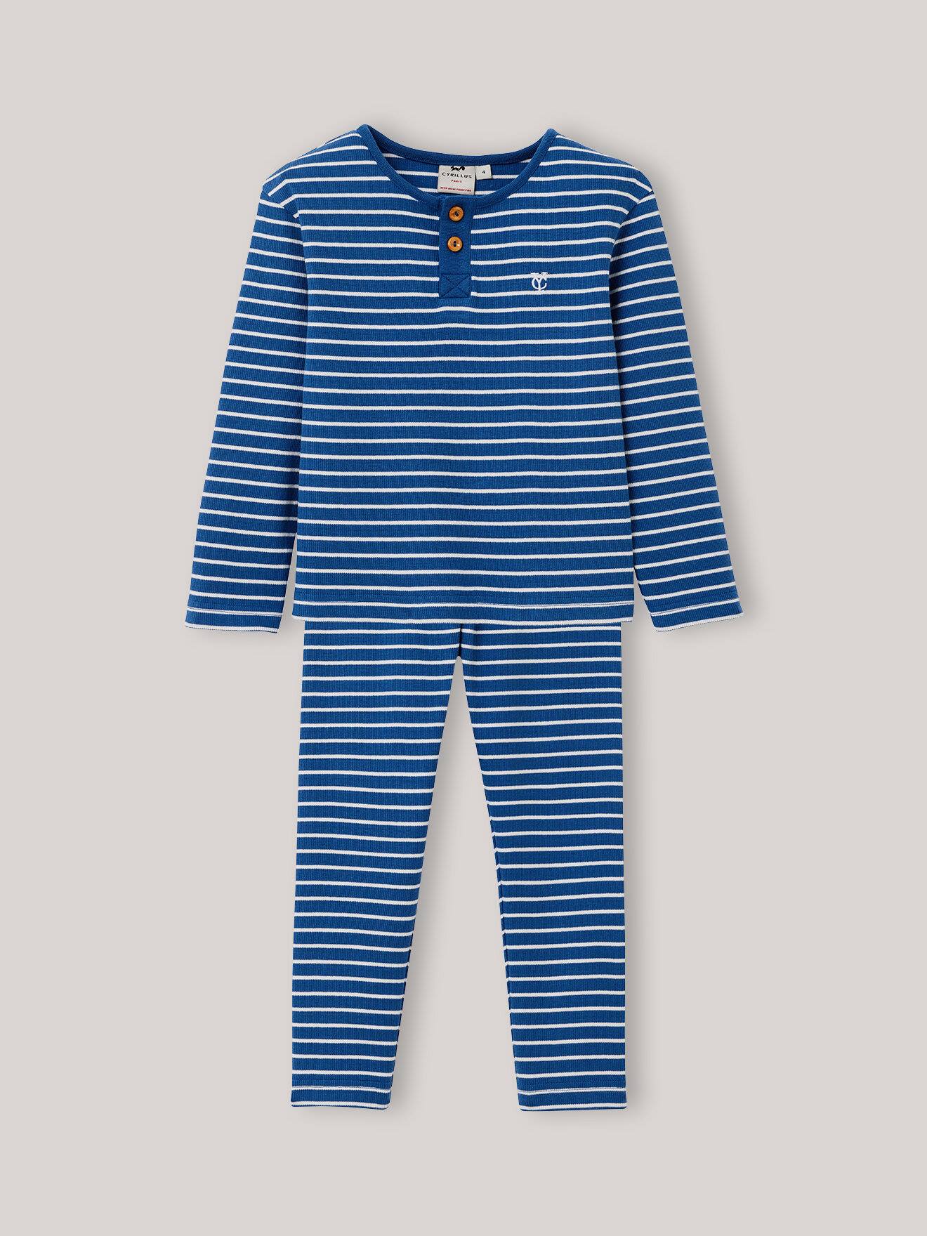 Pyjama En Maille Garçon - Coton Biologique Rayure Azur