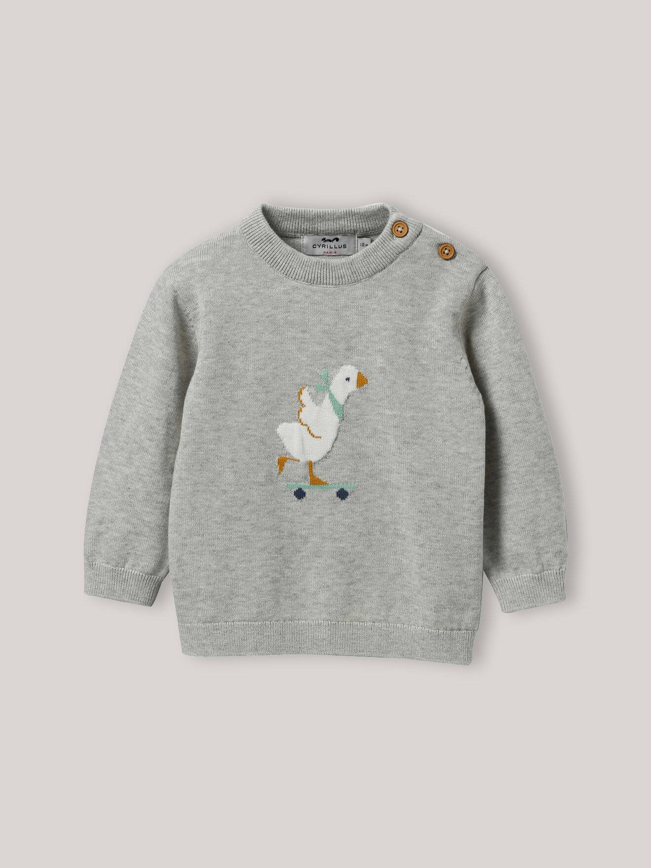 Pull oie En Coton Biologique Et Laine Gris Chiné Clair