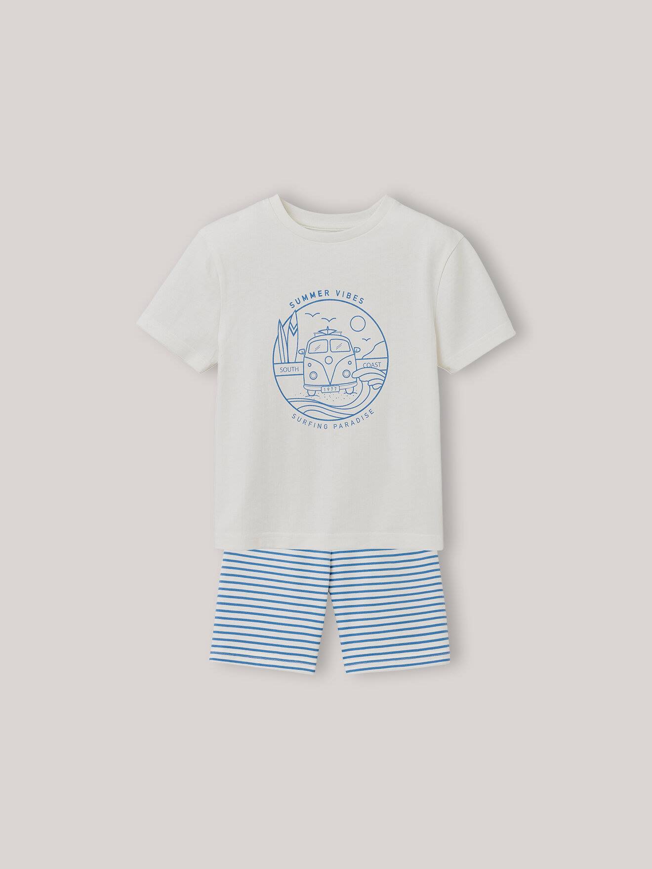 Pyja-short Garçon - Coton Biologique Rayure Outremer