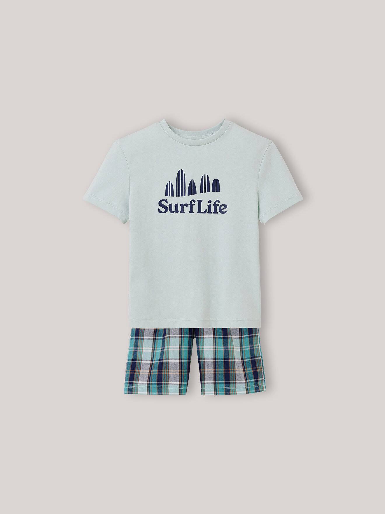 Pyja-short surflife Garçon - Coton Biologique Vert Pastel