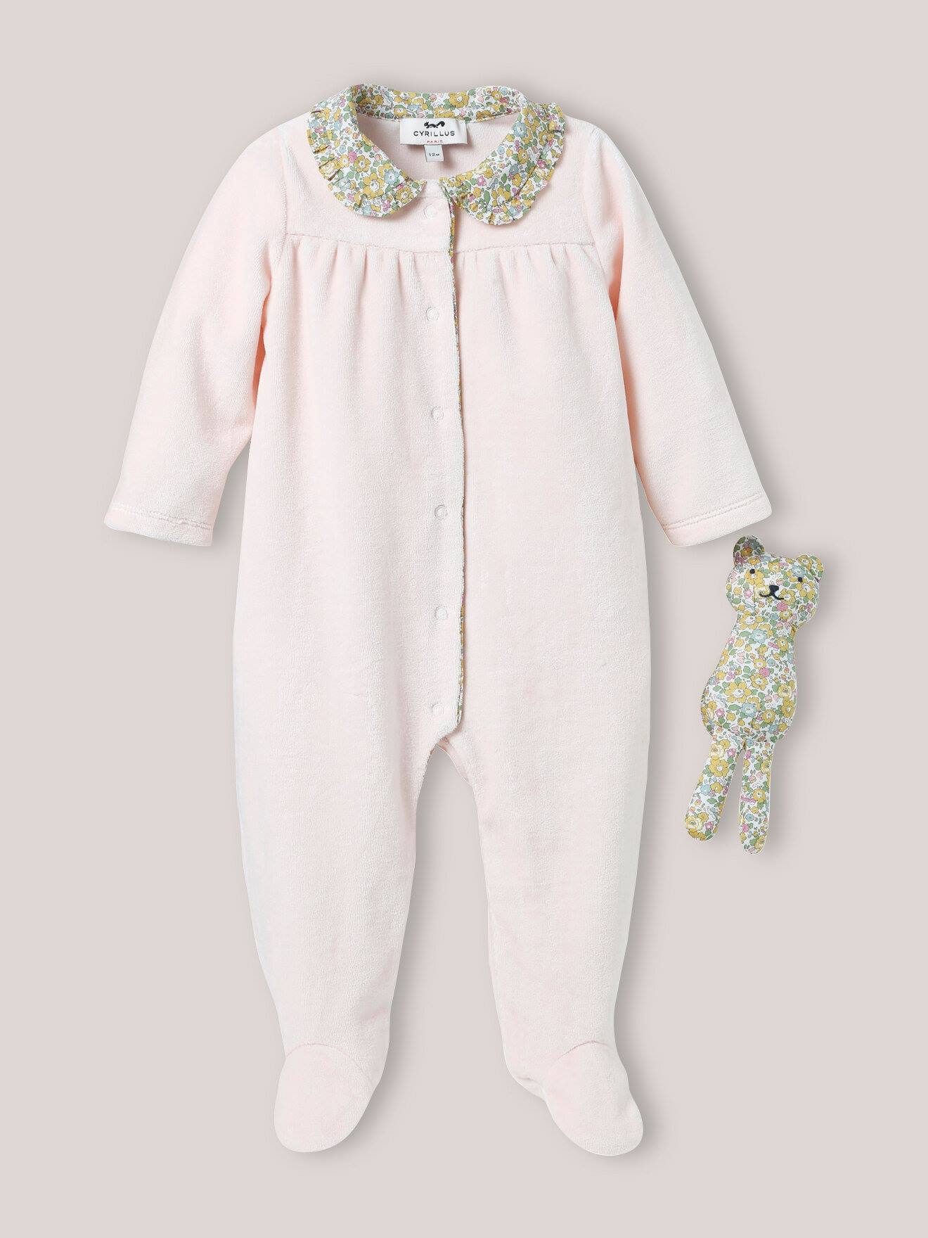 Dors-bien En Velours Et Tissu Liberty + Doudou Liberty Betsy Ann Jaune