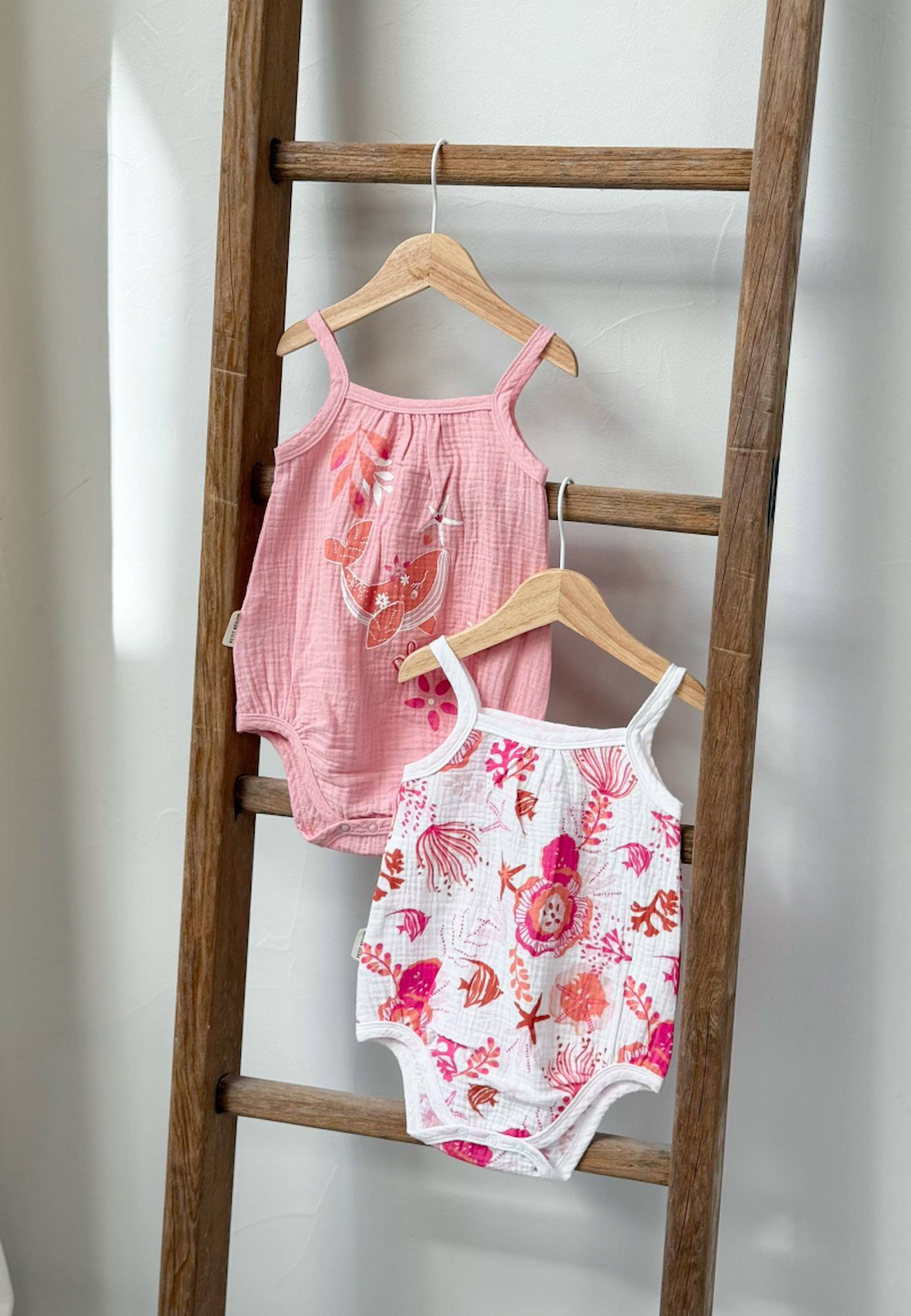 Lot De 2 Bodies Bébé En Gaze De Coton Bahamas Rose