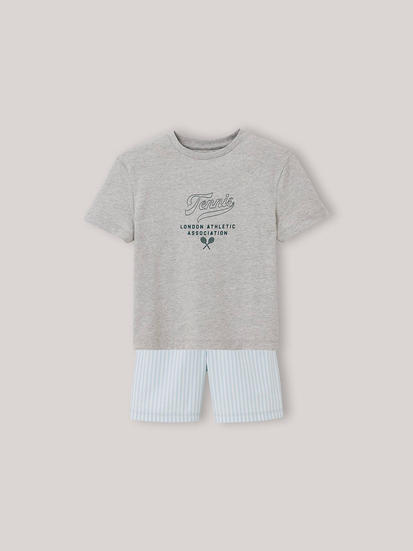 Pyja-short Garçon - Coton Biologique Rayure Celadon