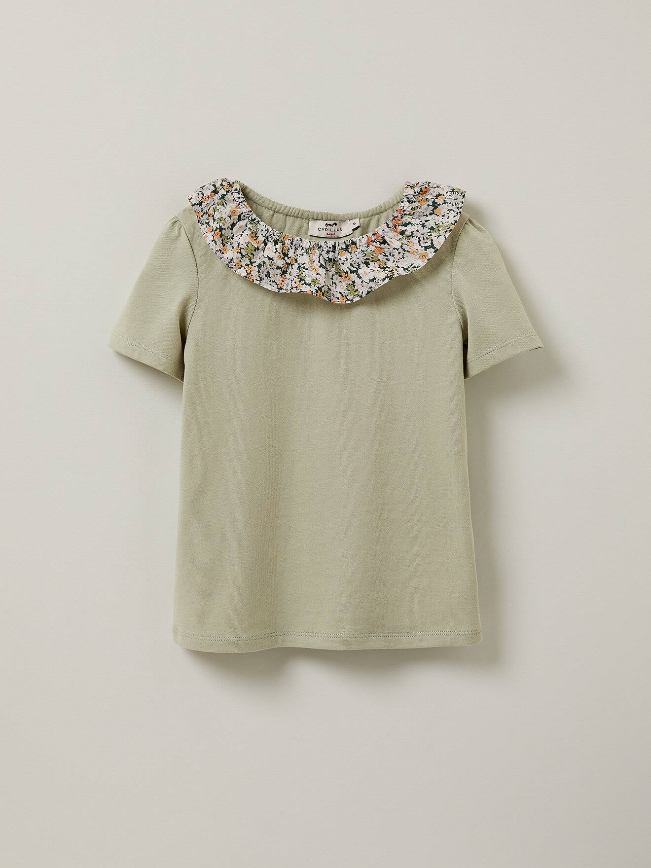 T-shirt Col En Tissu Liberty En Coton Biologique Tilleul