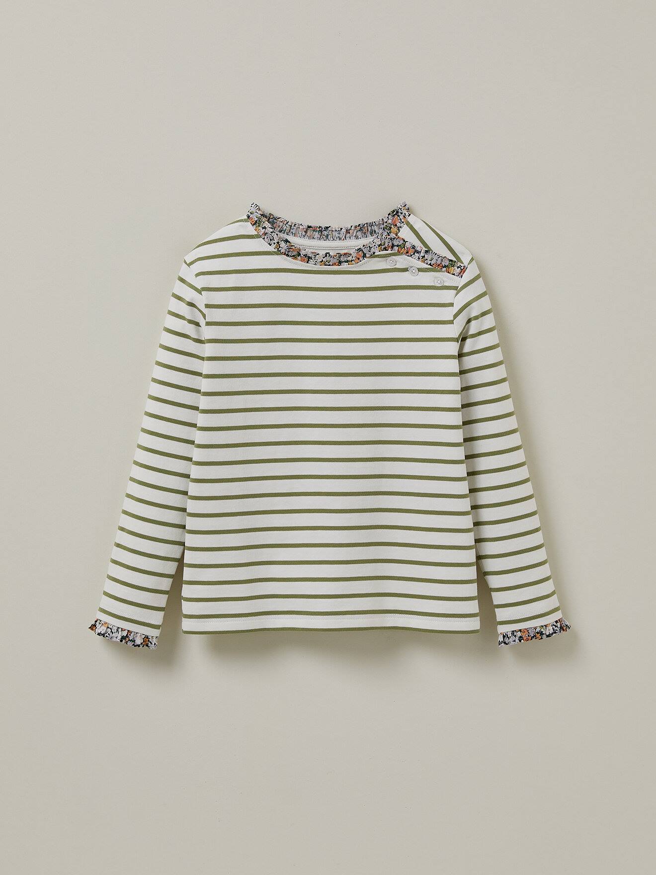 T-shirt Marinière Tissu Liberty En Coton Biologique Vert Mousse