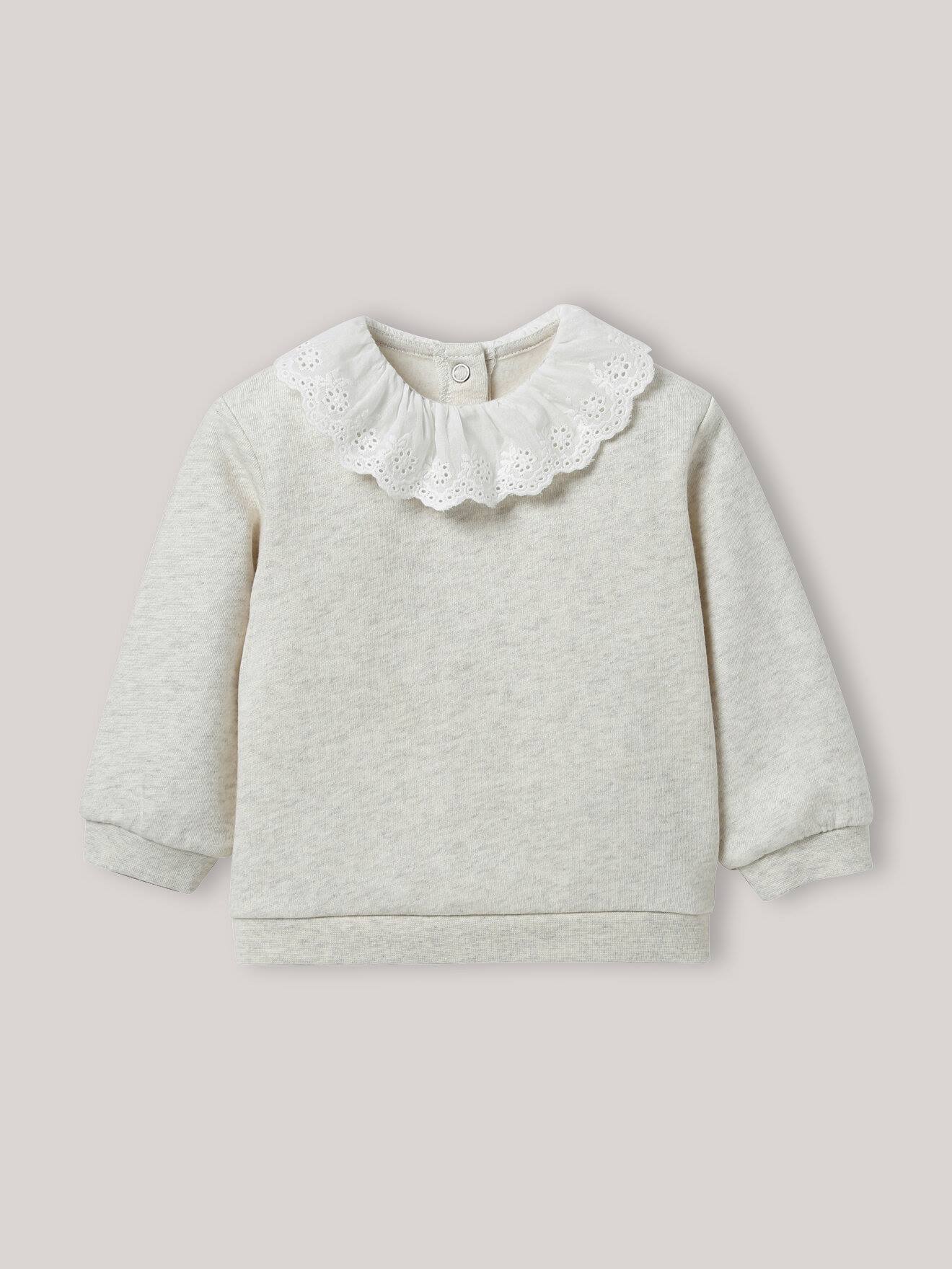 Sweat Col En Broderie Anglaise En Coton Biologique Beige Chine