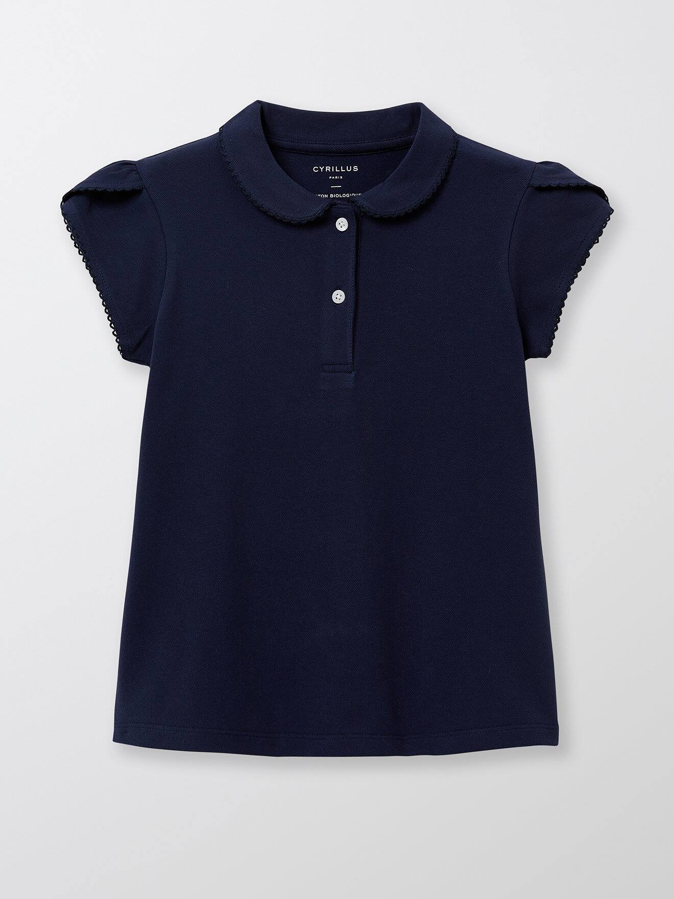 Polo En Maille Piquée En Coton Biologique Bleu Fonce Grise
