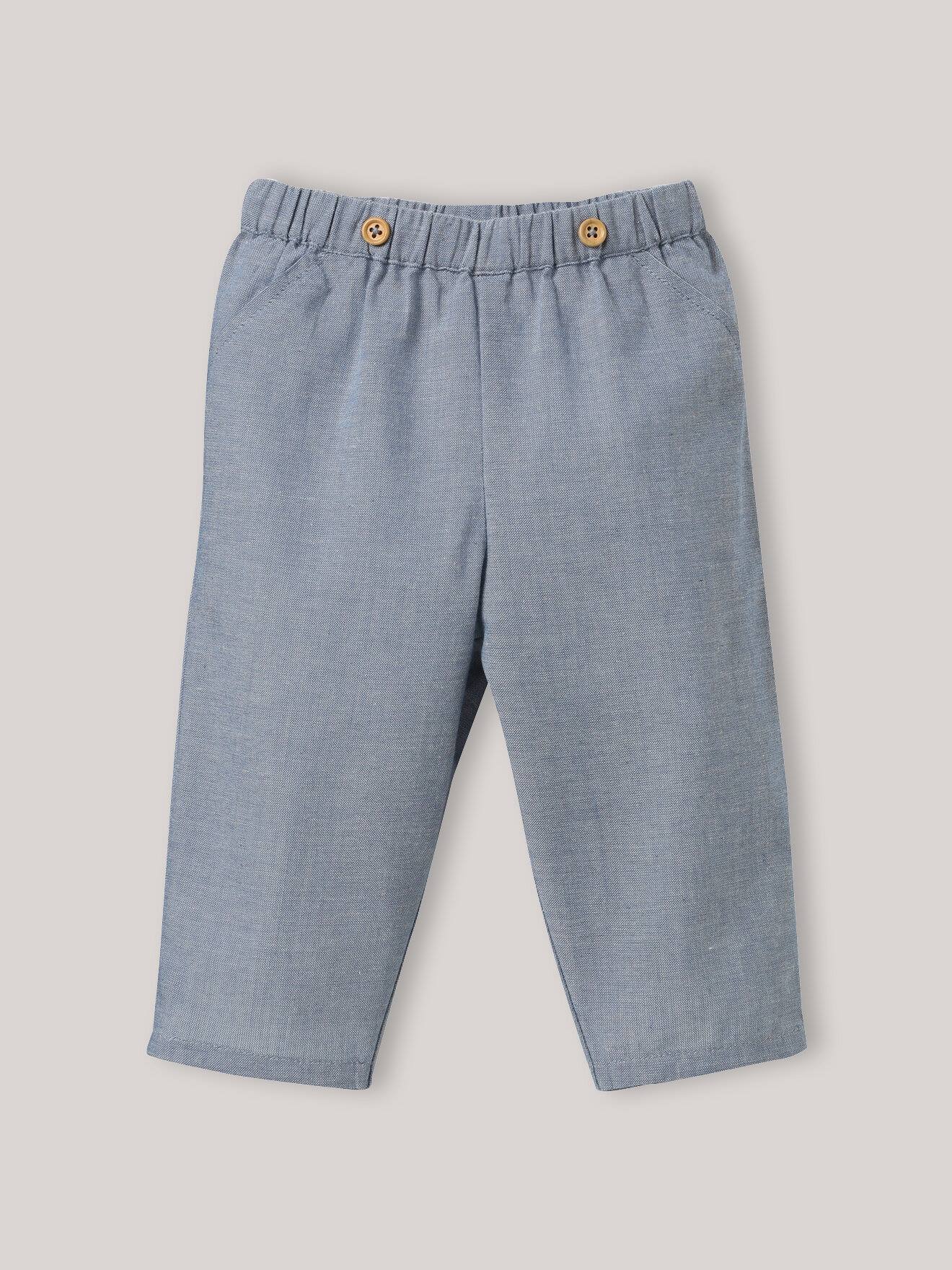 Pantalon En Tissu Chambray Bleu