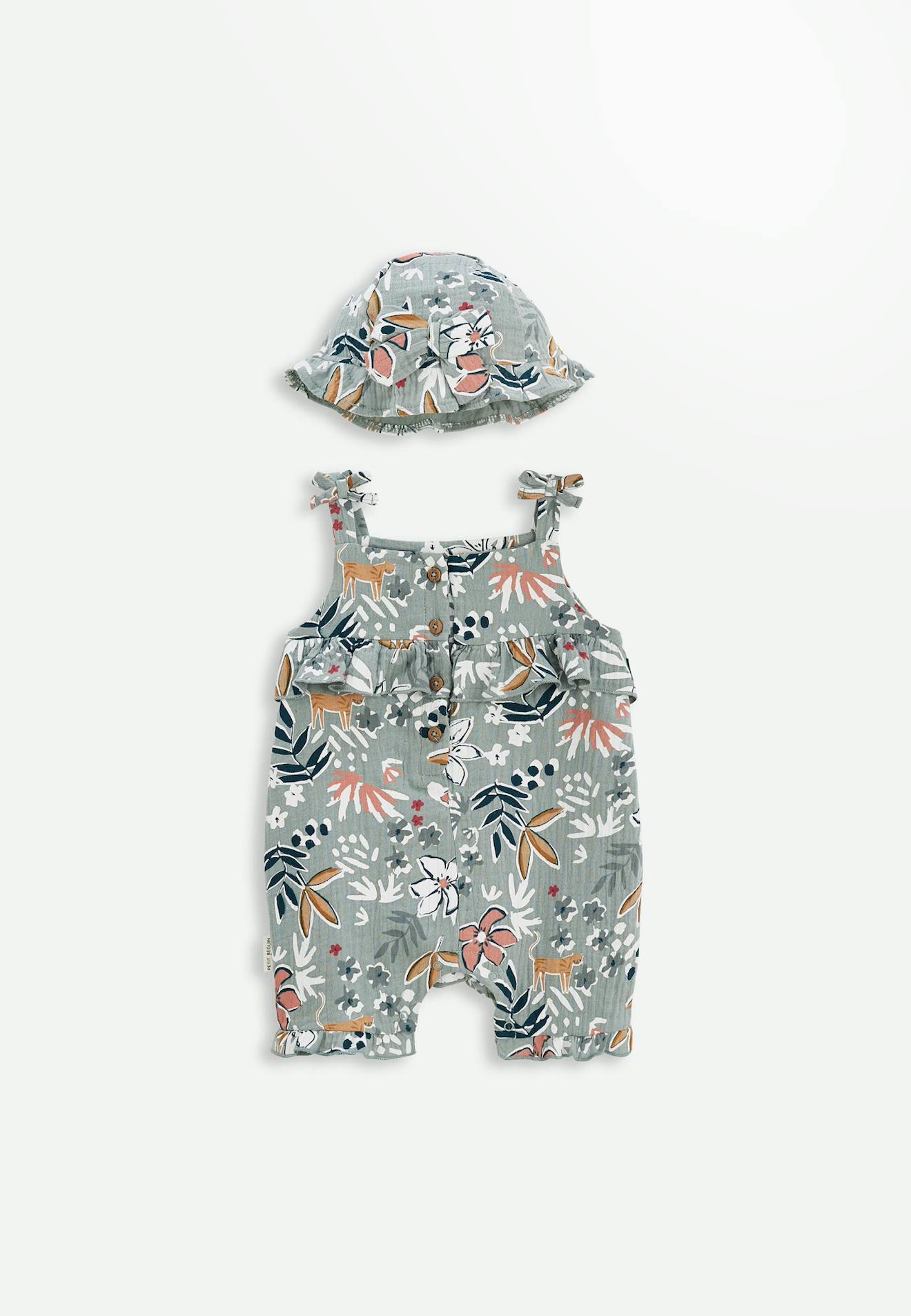 Combishort Bébé Et Chapeau En Gaze De Coton Palaos Vert