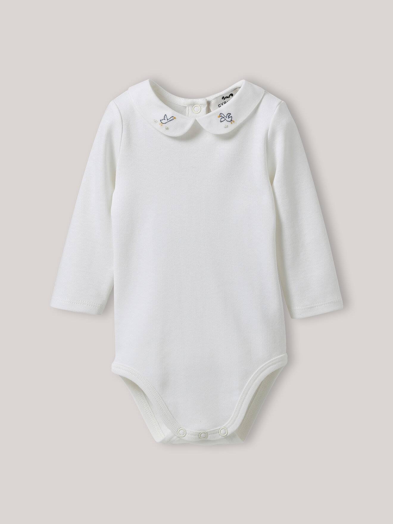 Body Col Brodé En Coton Biologique Blanc Doux