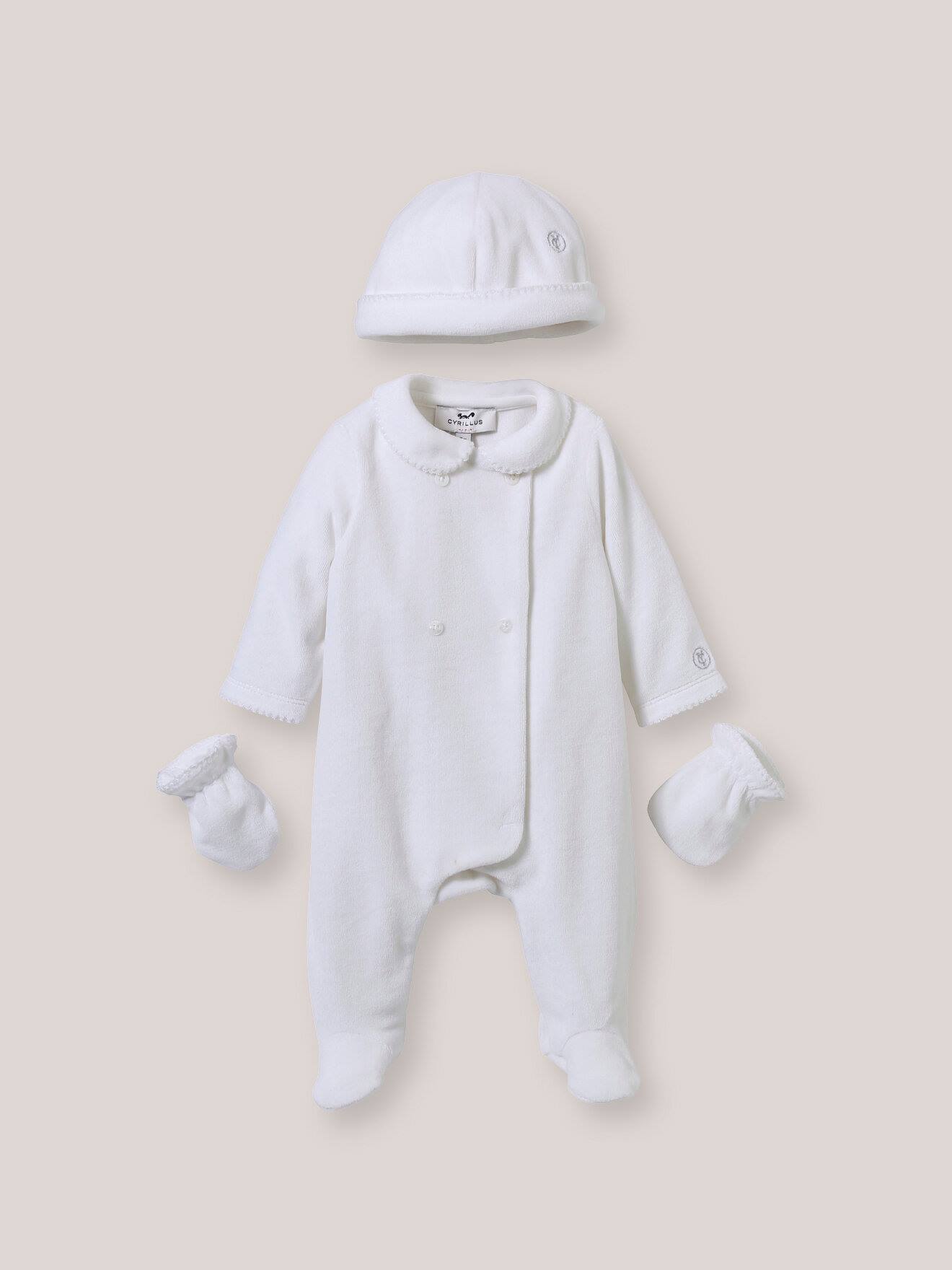 Set Maternité : Dors-bien, Bonnet Et Moufles Blanc Doux