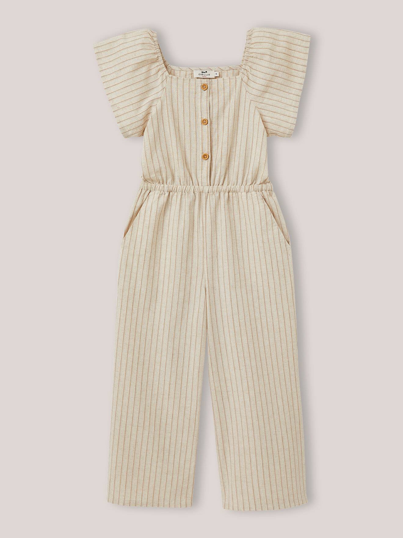 Combinaison Rayée En Coton Et Lin Rayure Beige