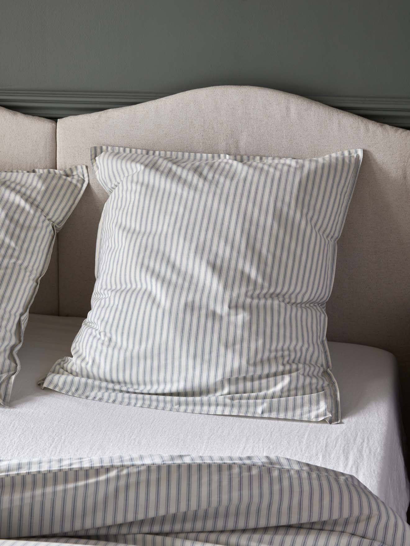 Taie D'oreiller Percale De Coton coutil Rayure Bicolore Bleu