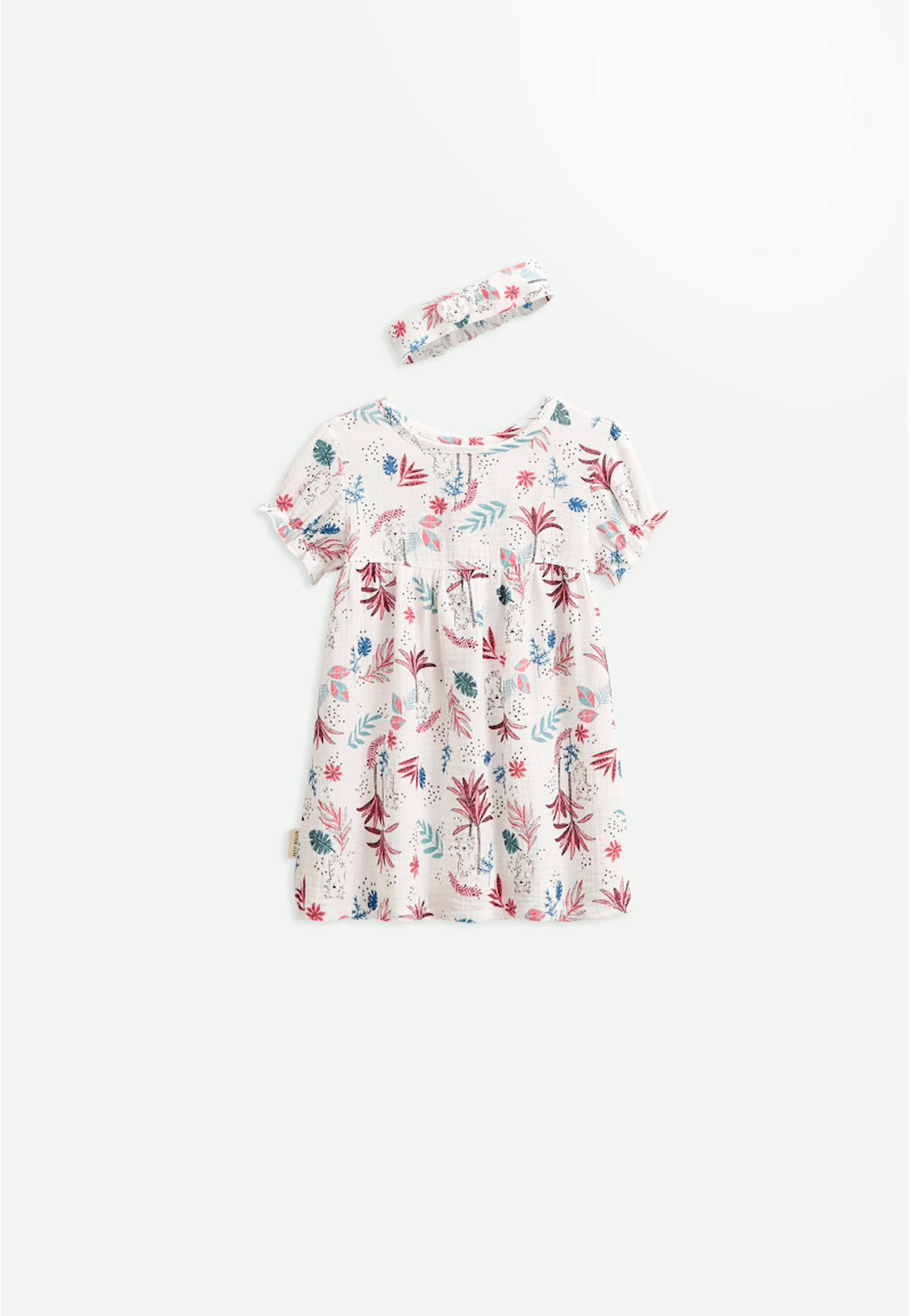 Robe Bébé + Headband En Gaze De Coton Aloha Savana Ecru