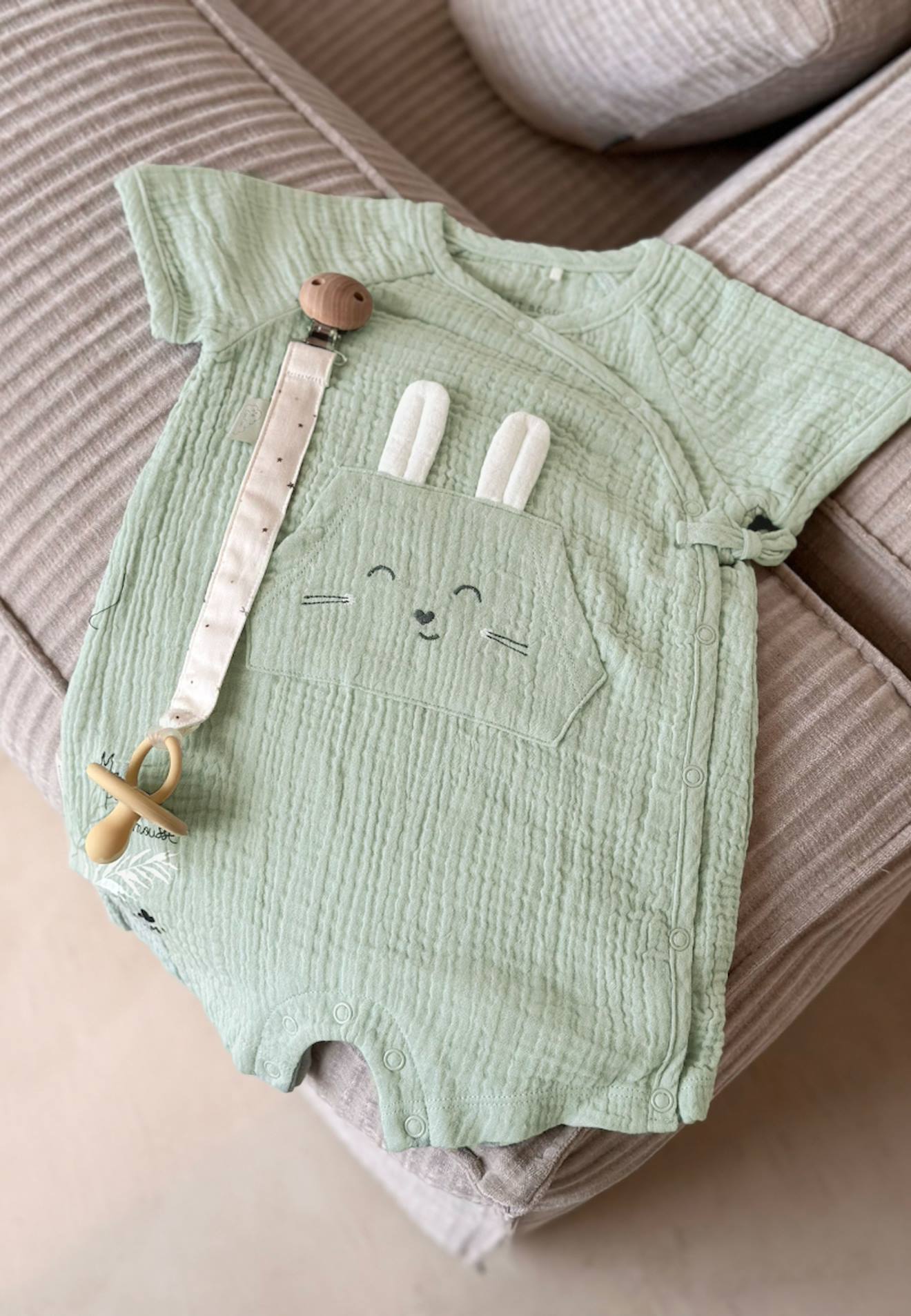 Barboteuse Bébé En Gaze De Coton Ouverture Croisée Frimousse Vert