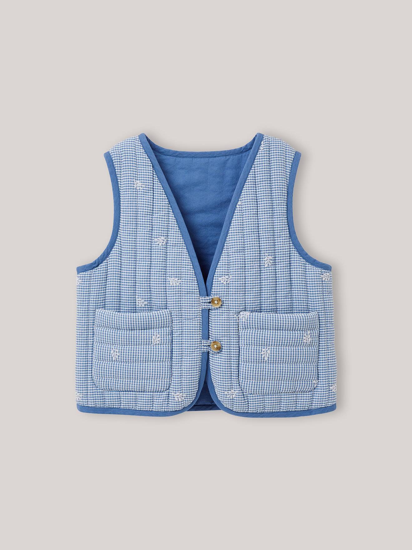 Veste Matelassée Sans Manches - Vichy Brodé Vichy Bleu