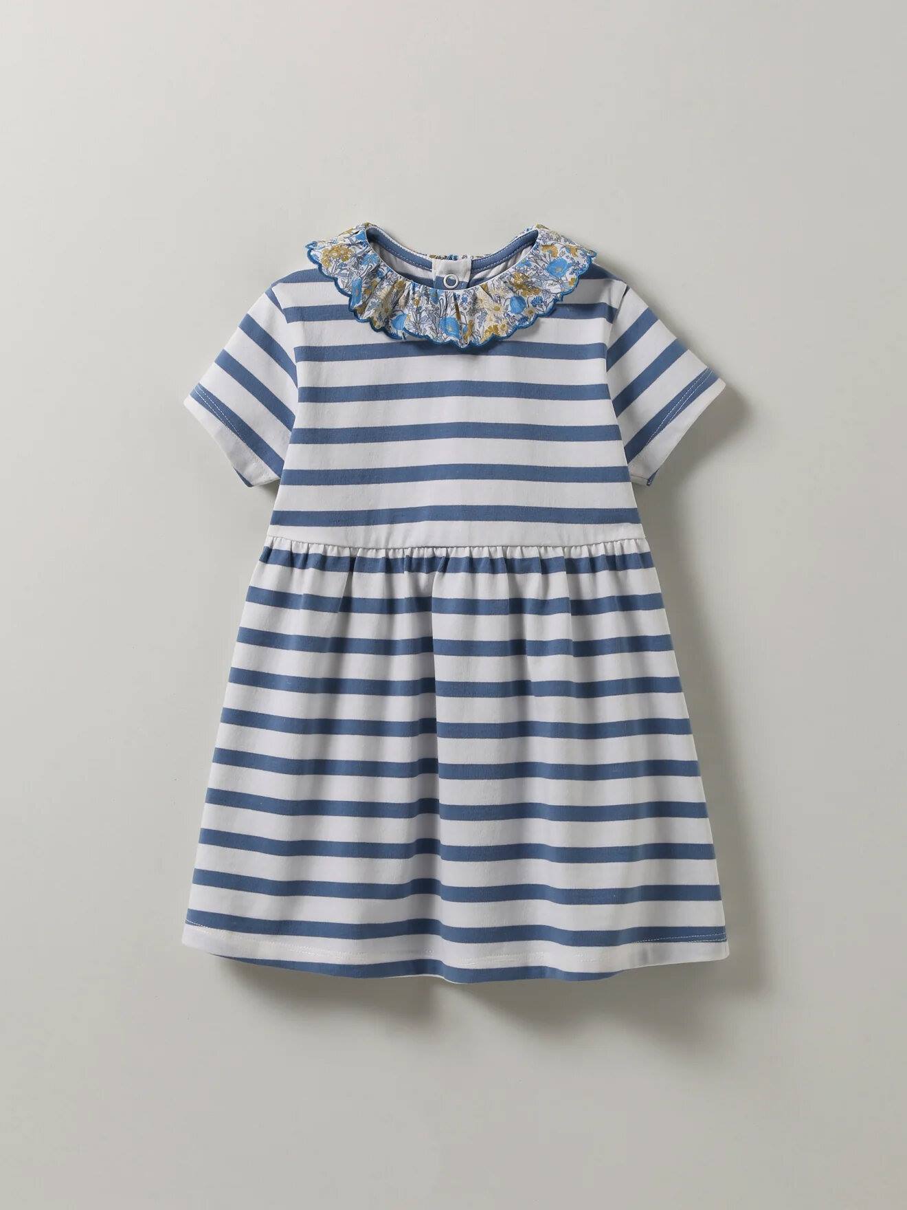 Robe Marinière Tissu Liberty En Coton Biologique Liberty Florence May Bleu