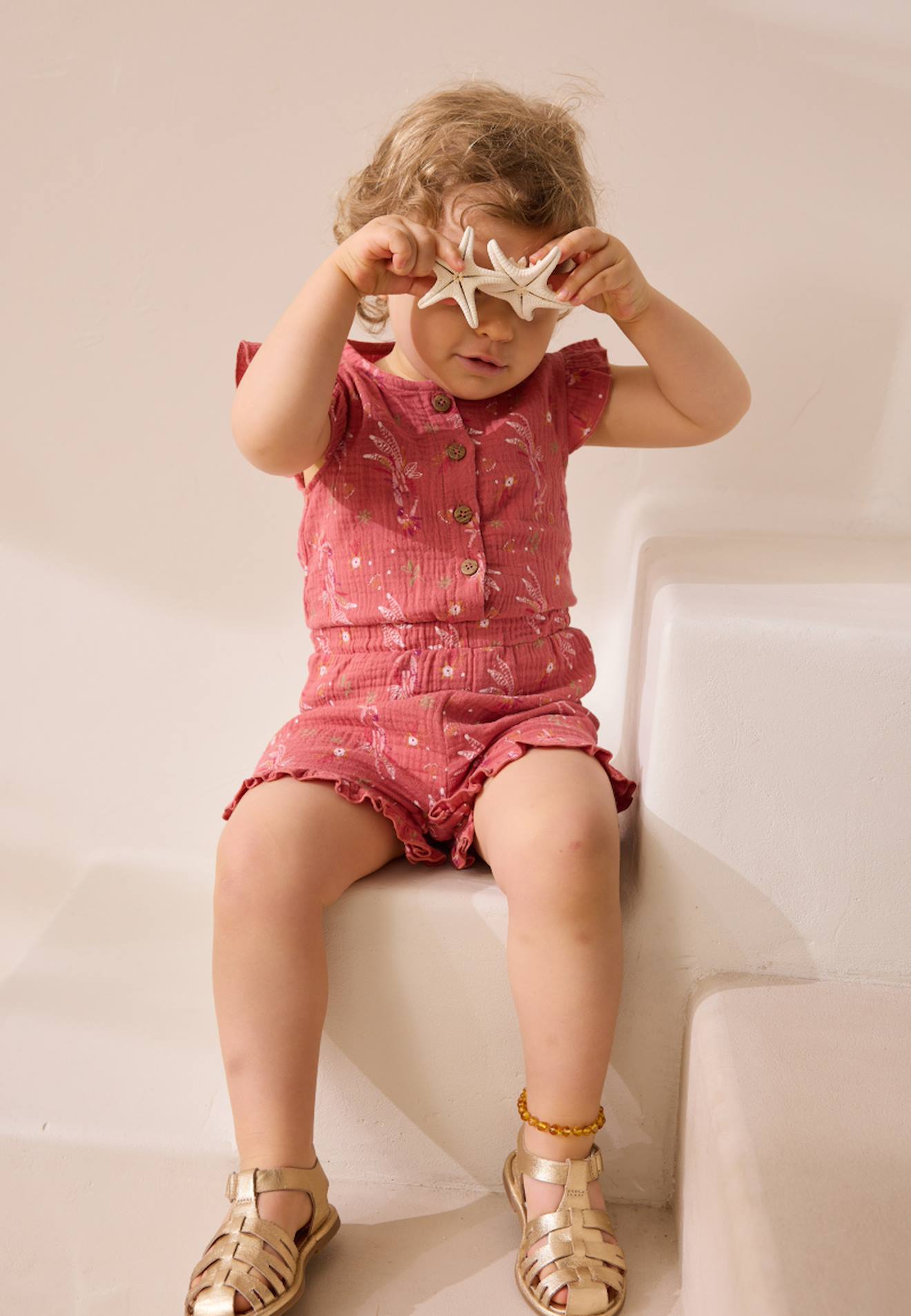 Combishort Bébé En Gaze De Coton Fiesta Rose