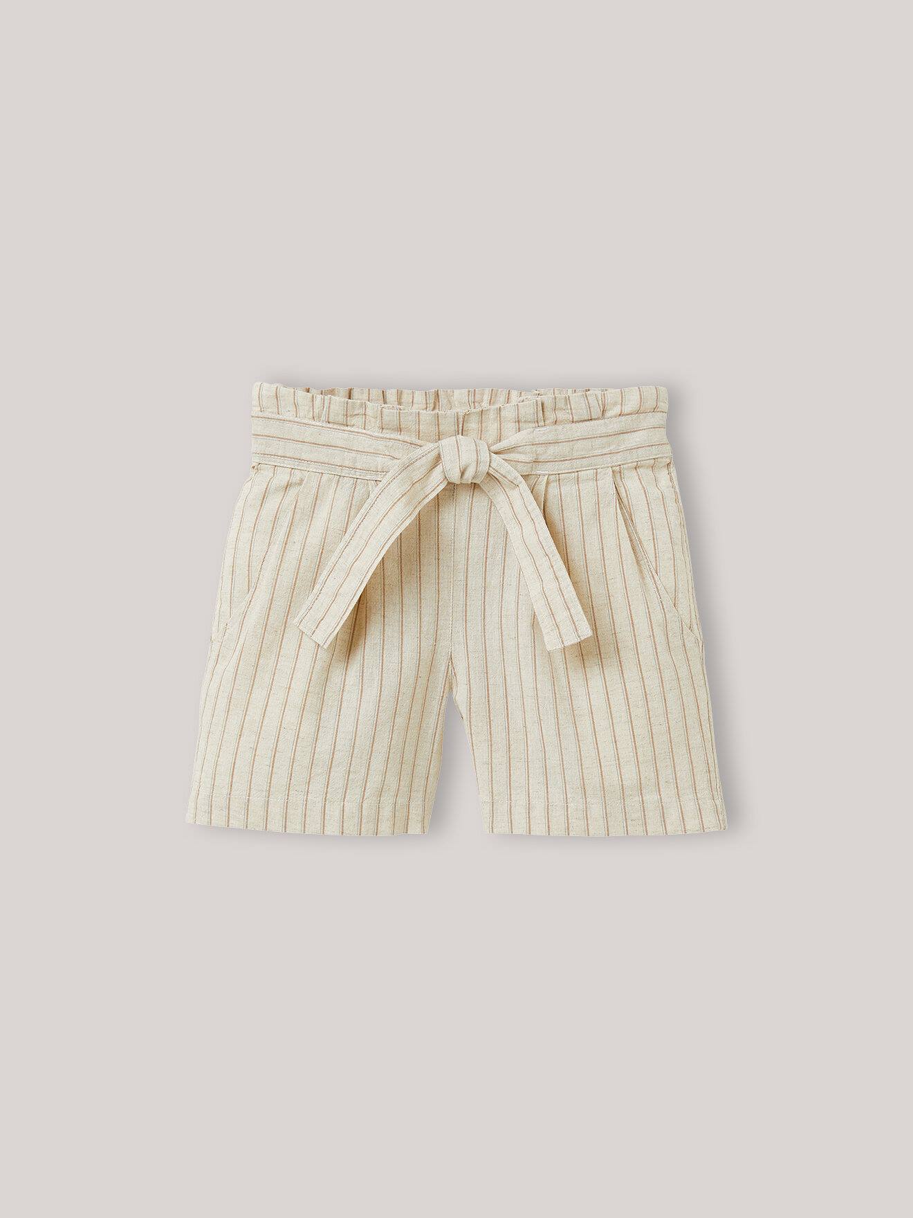 Short Rayé En Coton Et Lin Rayure Beige