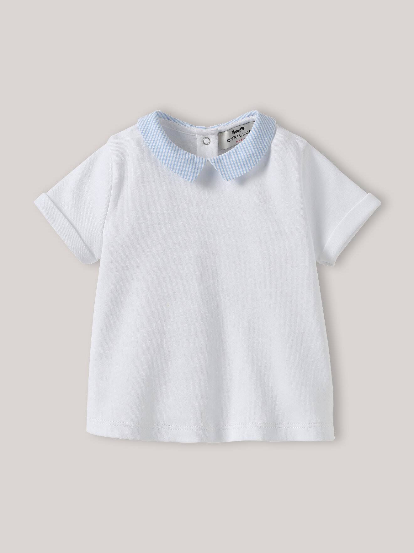 T-shirt Col En Seersucker En Coton Biologique Blanc Pur