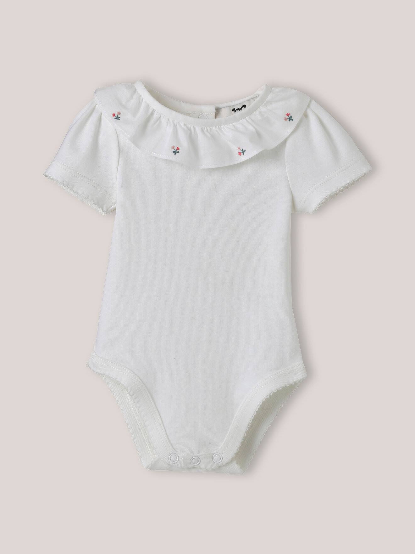 Body Collerette Brodée En Coton Biologique Blanc Doux