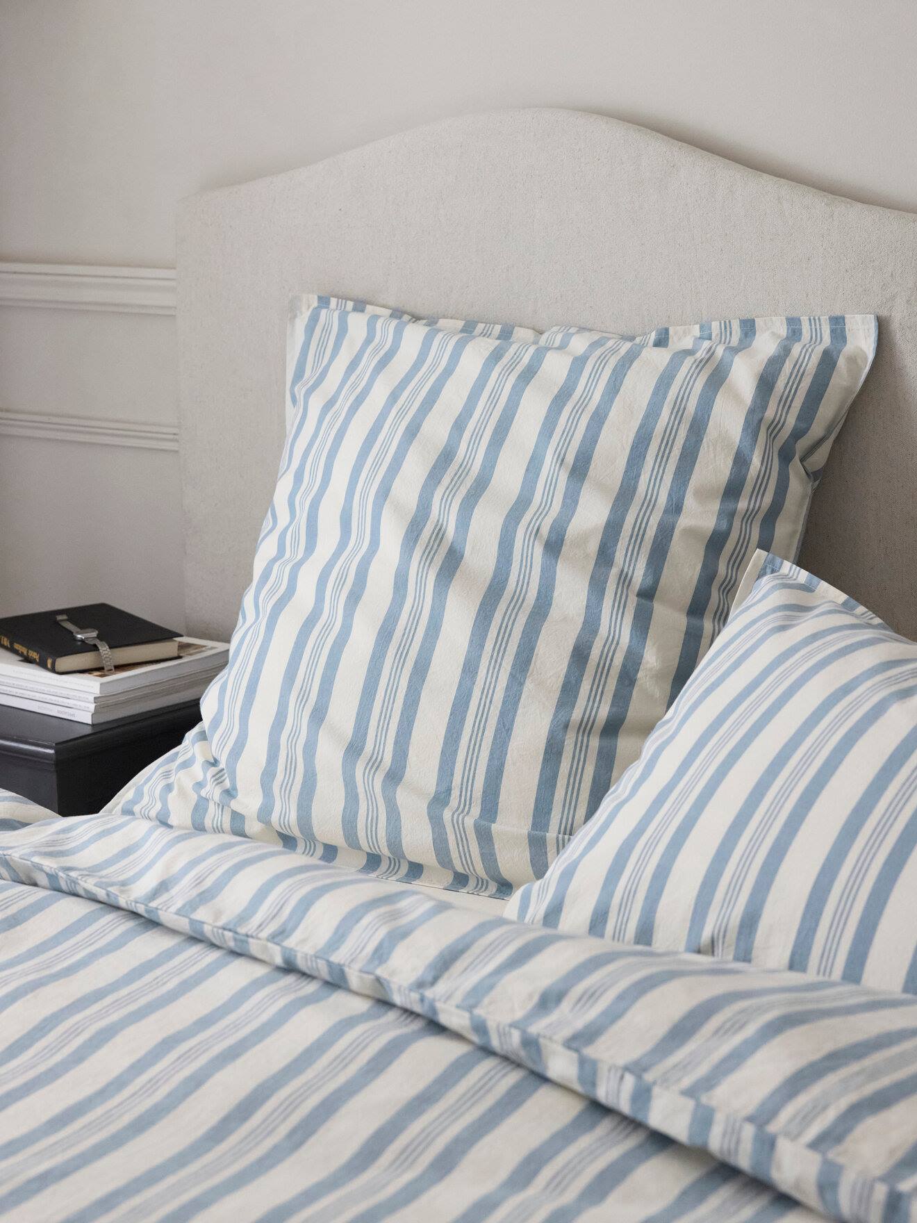 Taie D'oreiller Coton Lavé idylle Rayure Bicolore Bleu
