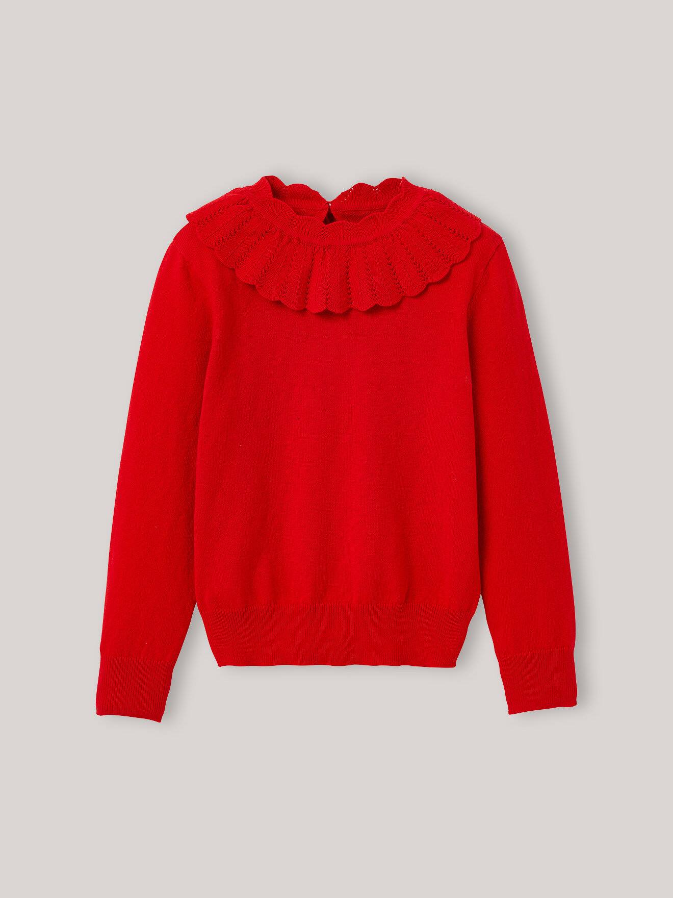 Pull Col Pierrot En Coton Et Laine Rouge