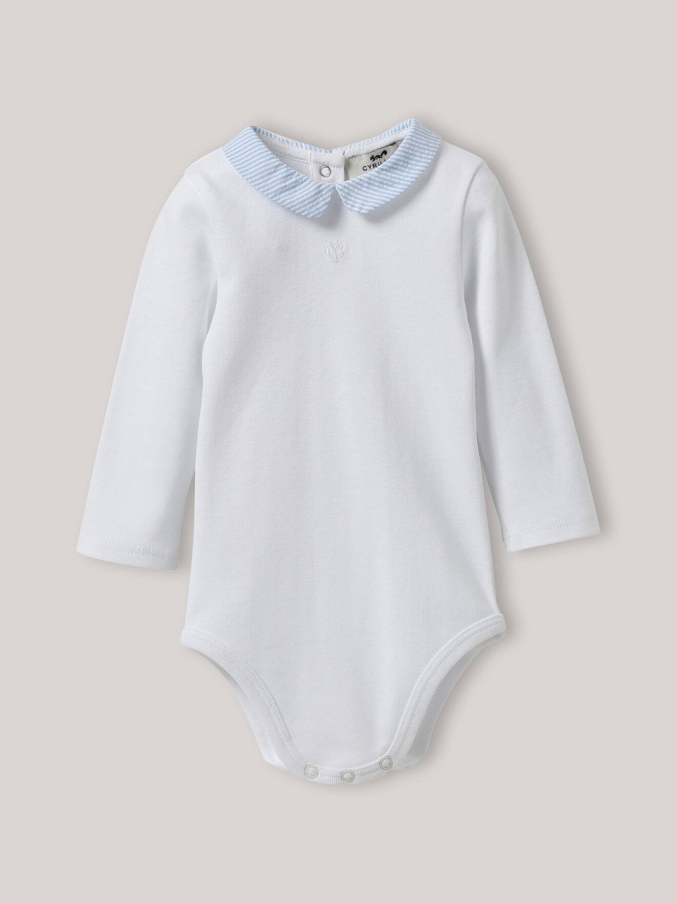 Body Col Rayé En Coton Biologique Blanc Pur