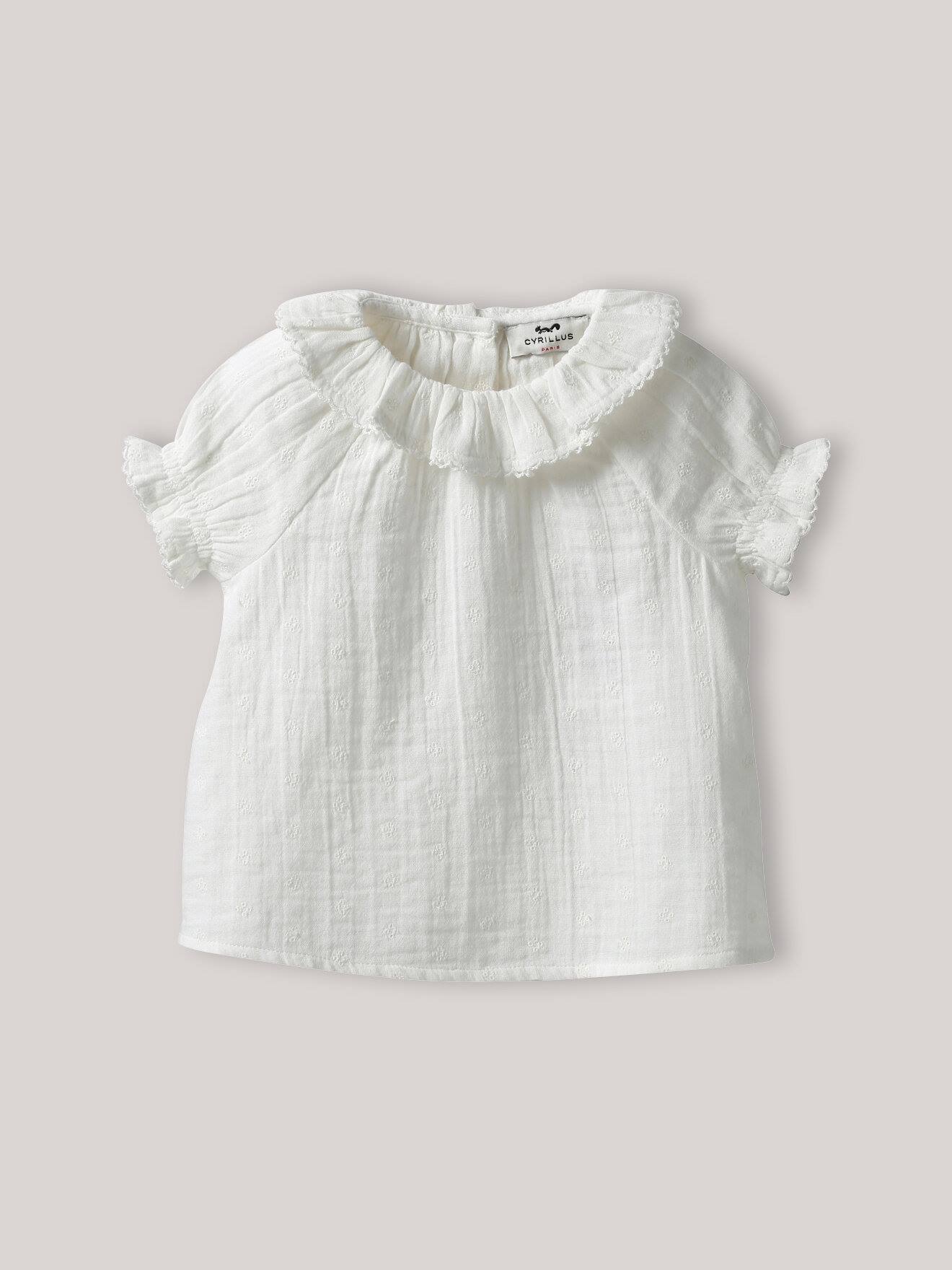 Blouse Brodée En Gaze De Coton Ecru